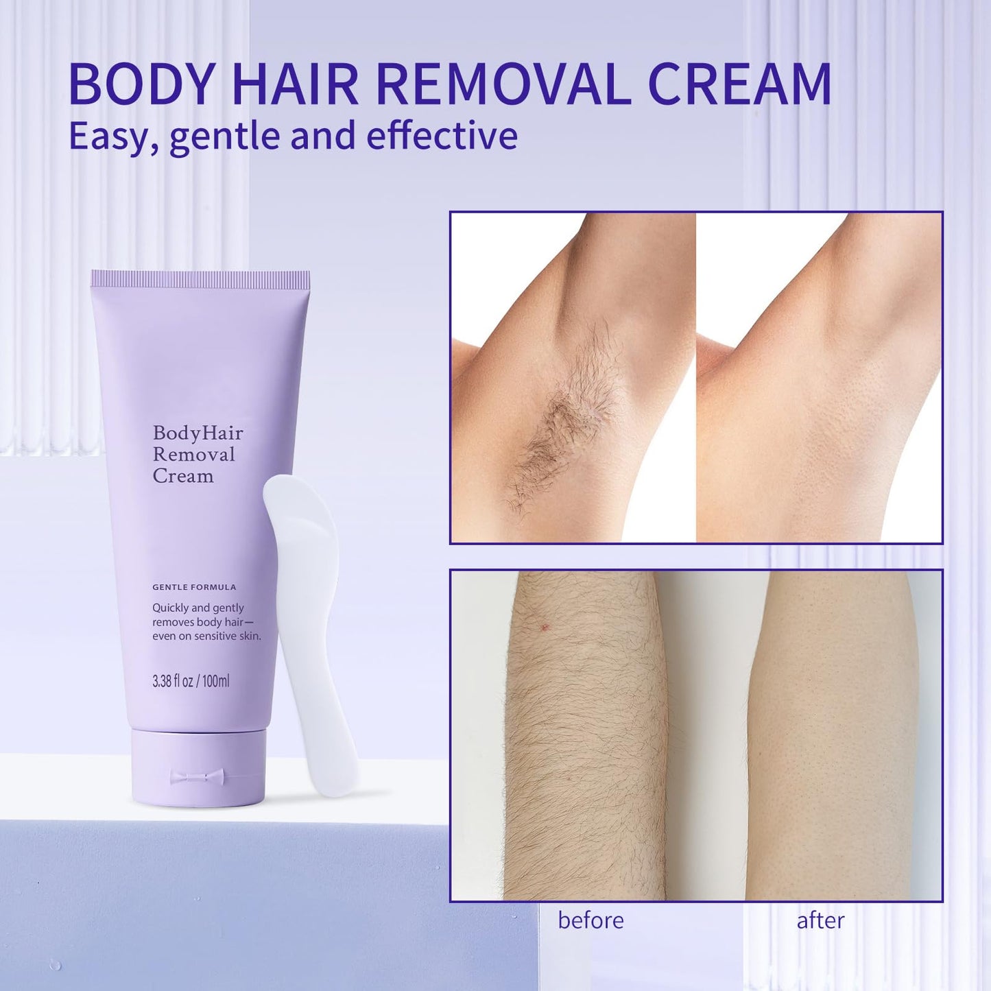 Gentle Hair Removal Cream,Body Hair Removal Cream, Gentle Safe for Sensitive Skin,Hair Removal and Skincare 2-in-1,Durable and Smooth for Men and Women