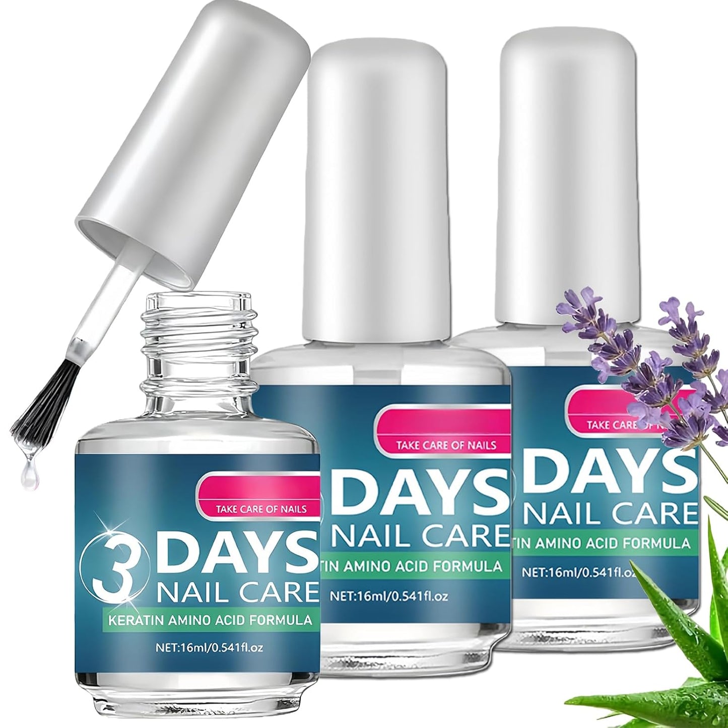 Nail Care Polish Set - 3Pcs Keratin Amino Acid Nail Oil for Weak, Dry Nails | Moisturizing Clear Gloss, Quick Dry, 16ML Each