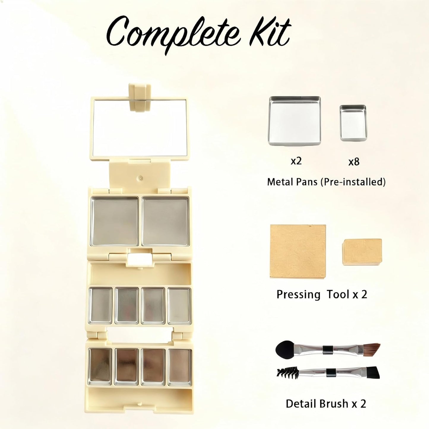 Foldable Magnetic Makeup Palette - DIY Eyeshadow Storage Kit with Mirror | 3-Layer Compact Case, 20 Pans, 2 Brushes - Yellow & Pink