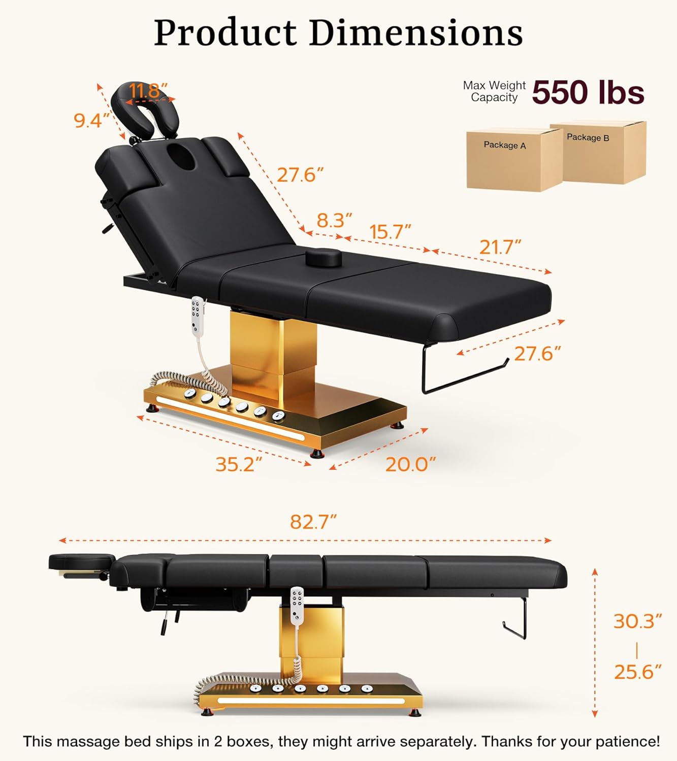 Professional Electric Spa Massage Treatment Table - Adjustable Medical Bed with Face Cradle | Black