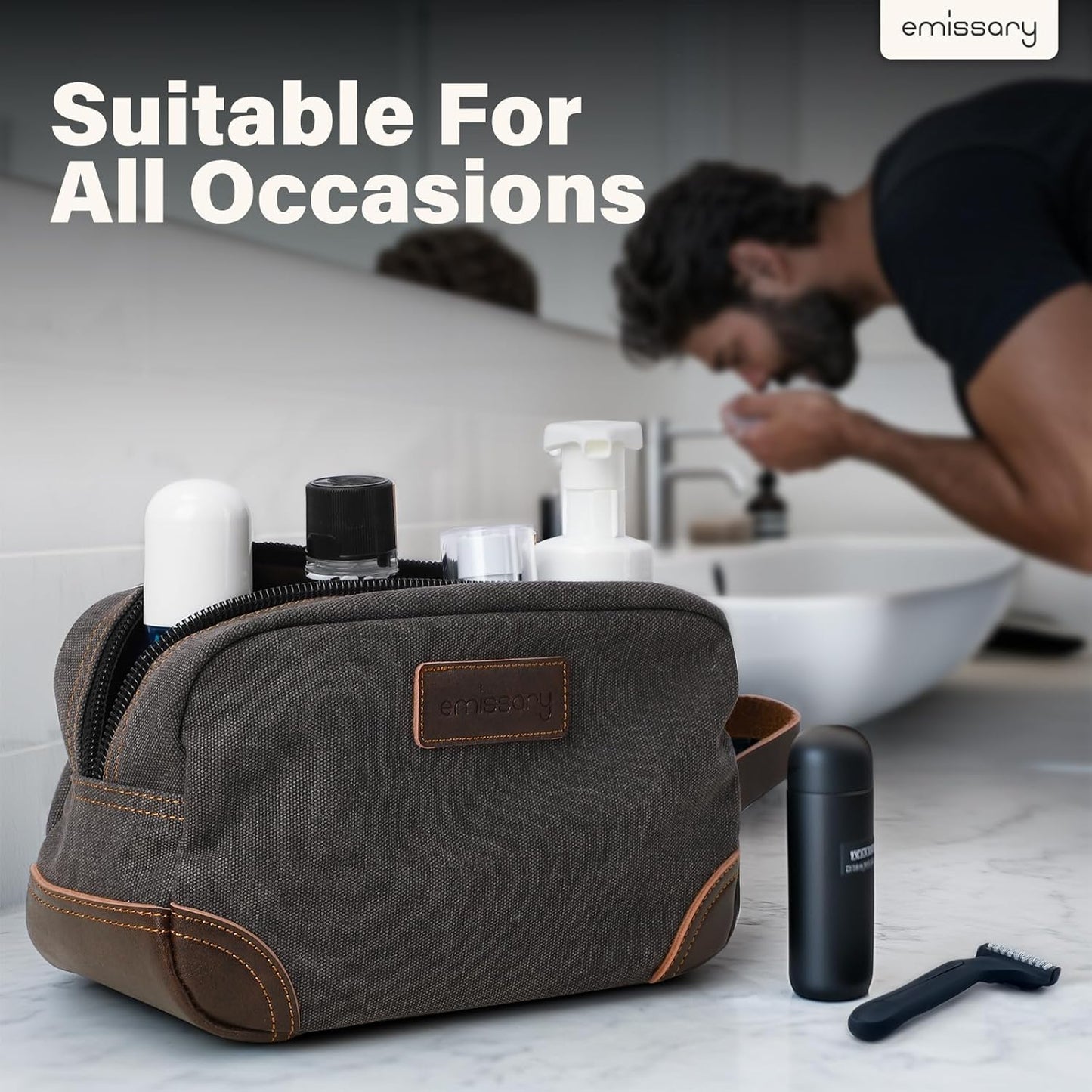 Men's Canvas Toiletry Bag - Water-Resistant Dopp Kit for Travel | Compact Shaving Bag