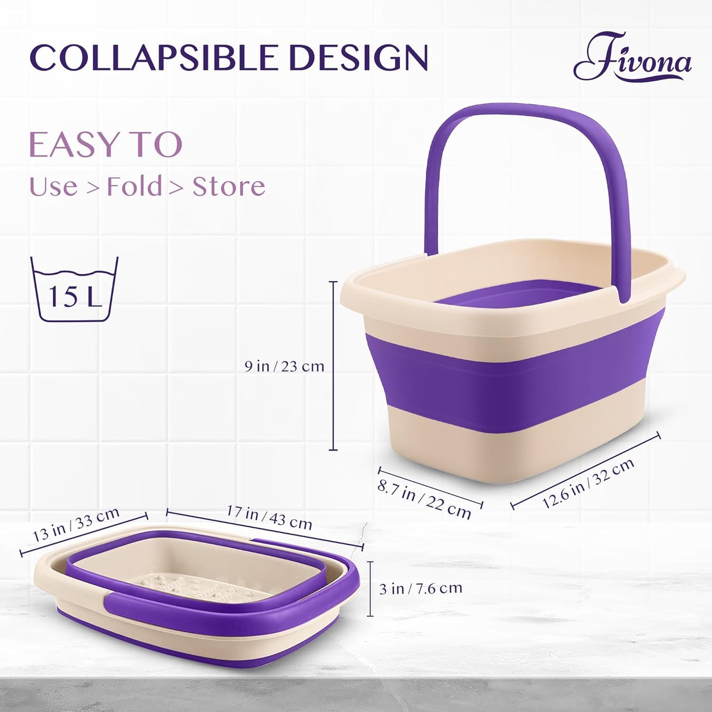 Fivona Foot Care Kit - 3-in-1 Epsom Salt Foot Soak with Lavender & Essential Oils | Collapsible Basin & Dual Action File