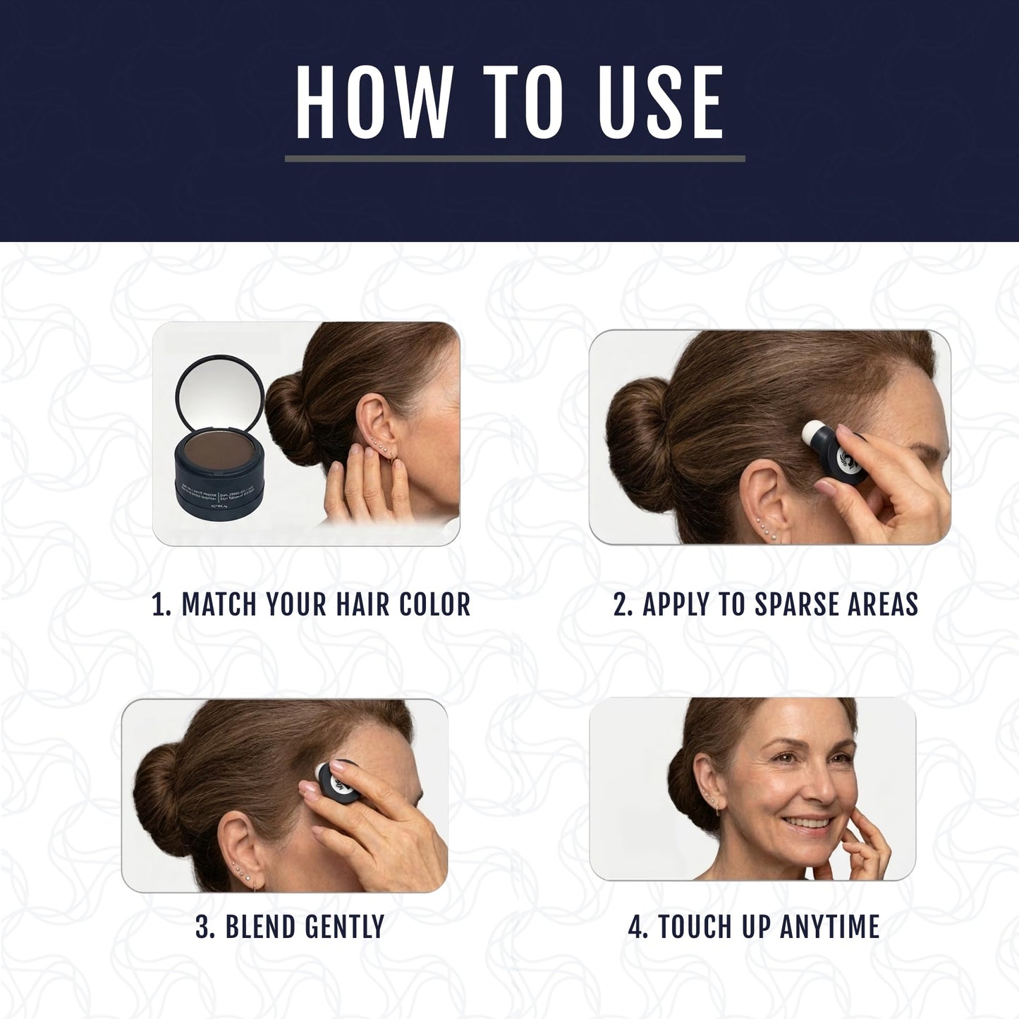 Puggaree Dual Ended Hairline Powder for Root Touch Up and Grey Coverage - Water & Sweat Resistant, Long-Lasting （#01 Dark Brown）