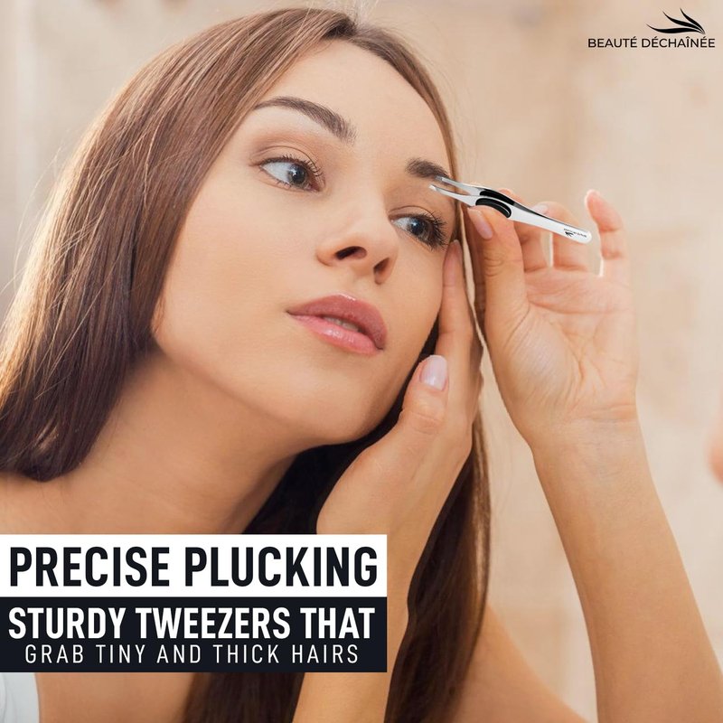 BEAUTÉ DÉCHAÎNÉE Professional Tweezers for Women, Men - Wide Grip Slant Tip Premium Tweezers Stainless Steel Eyebrow Tweezer for Facial Hair, Plucking Removing Ingrown Hairs