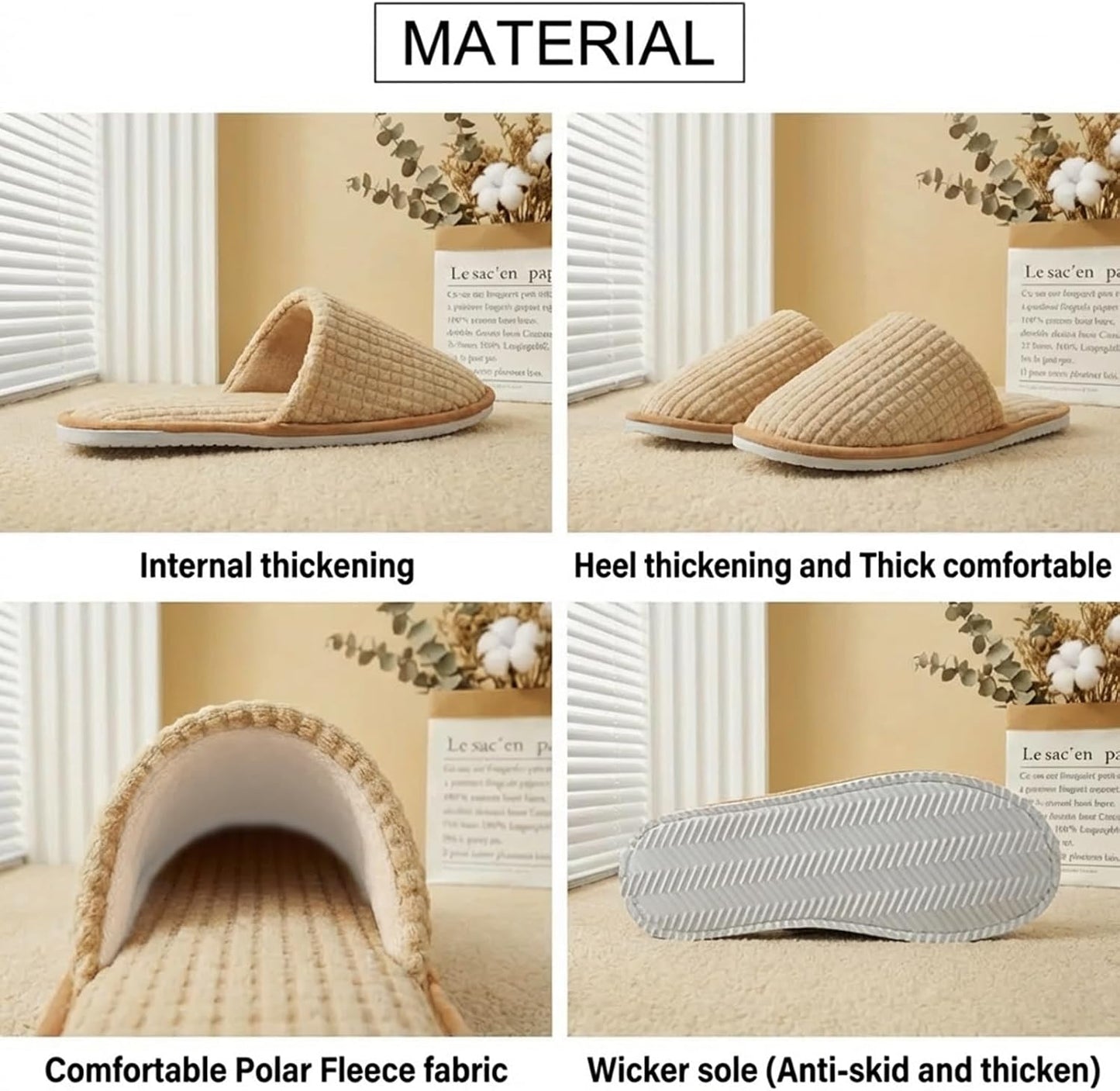 Spa Slippers - Non-Slip Washable Indoor Slippers for Men & Women | Beige, Reusable for Hotels & Travel