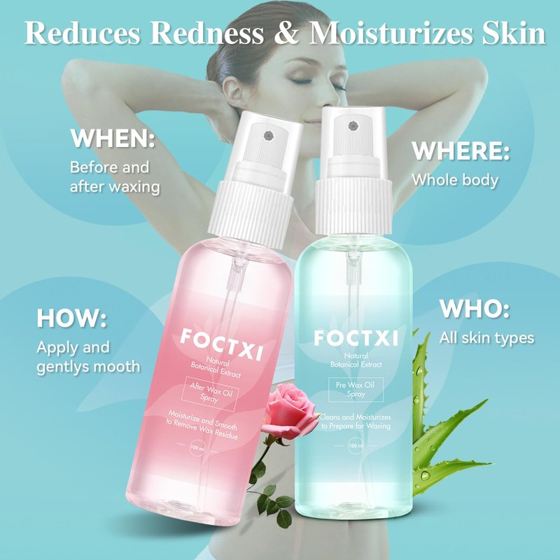 FOCTXI Pre Wax Cleanser and After Wax Care, Pre Cleanser-Spray and Treatment, After Oil-Reduces Redness, Removes Residue, Before And After Waxing Skin Care Kit, 3.5oz