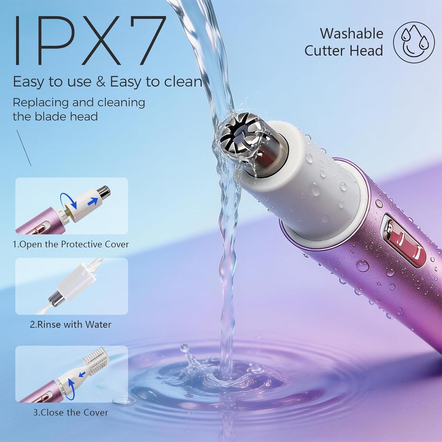 LED Display Eyebrow & Nose Hair Trimmer - Rechargeable 2 in 1 Painless Clipper for Men & Women | Easy Cleansing, Purple