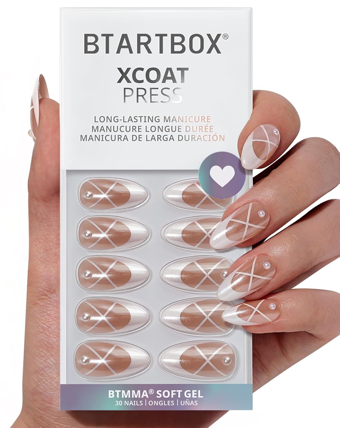 Press On Nails - 3D Butterfly French Tip Almond Design | Opaque Soft Gel, 16 Sizes, 32 Nail Kit