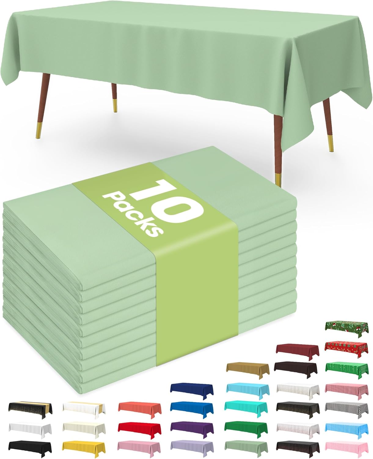 Plastic Table Cloths - 10 Pack Disposable 54 x 108 Inch for Parties, Picnics & Weddings | Rectangle White