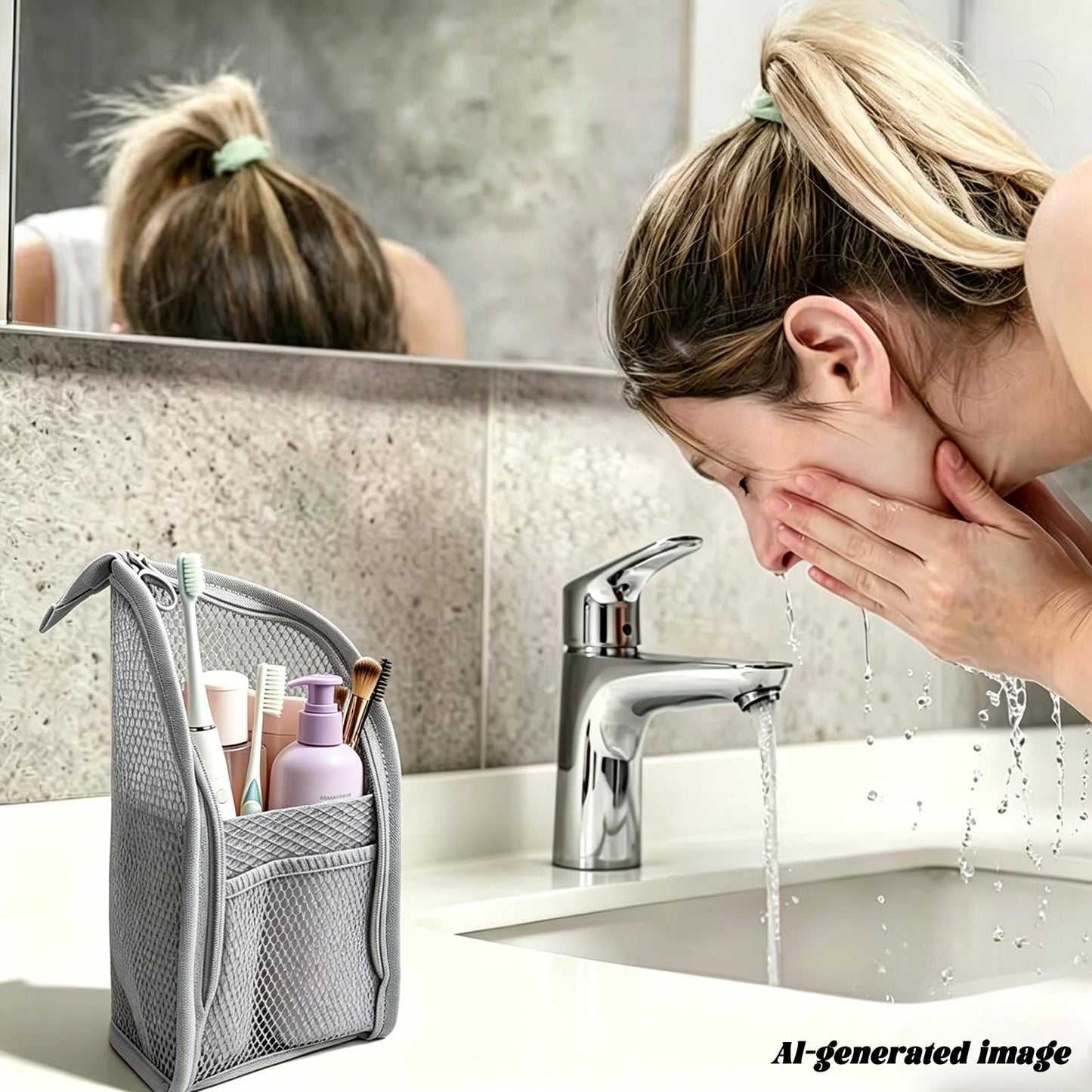 Pjsrsdaee Standing Toiletry Bag, Lightweight Portable Travel Toiletry Bag, EVA Foldable Thickened Clear Hanging Makeup Bag, Breathable Cosmetic Organizer for Travel & Bathroom (Gray)