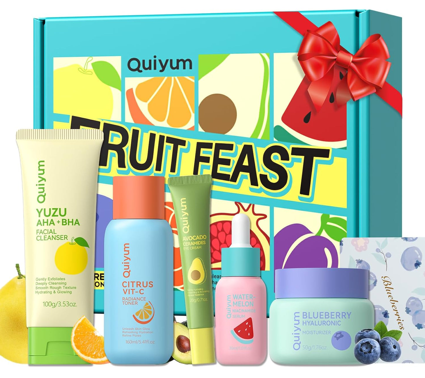 Fruit Skincare for Teens - 5-Piece Daily Beauty Routine Set | Exfoliating, Hydrating, Oil Control, All Skin Types