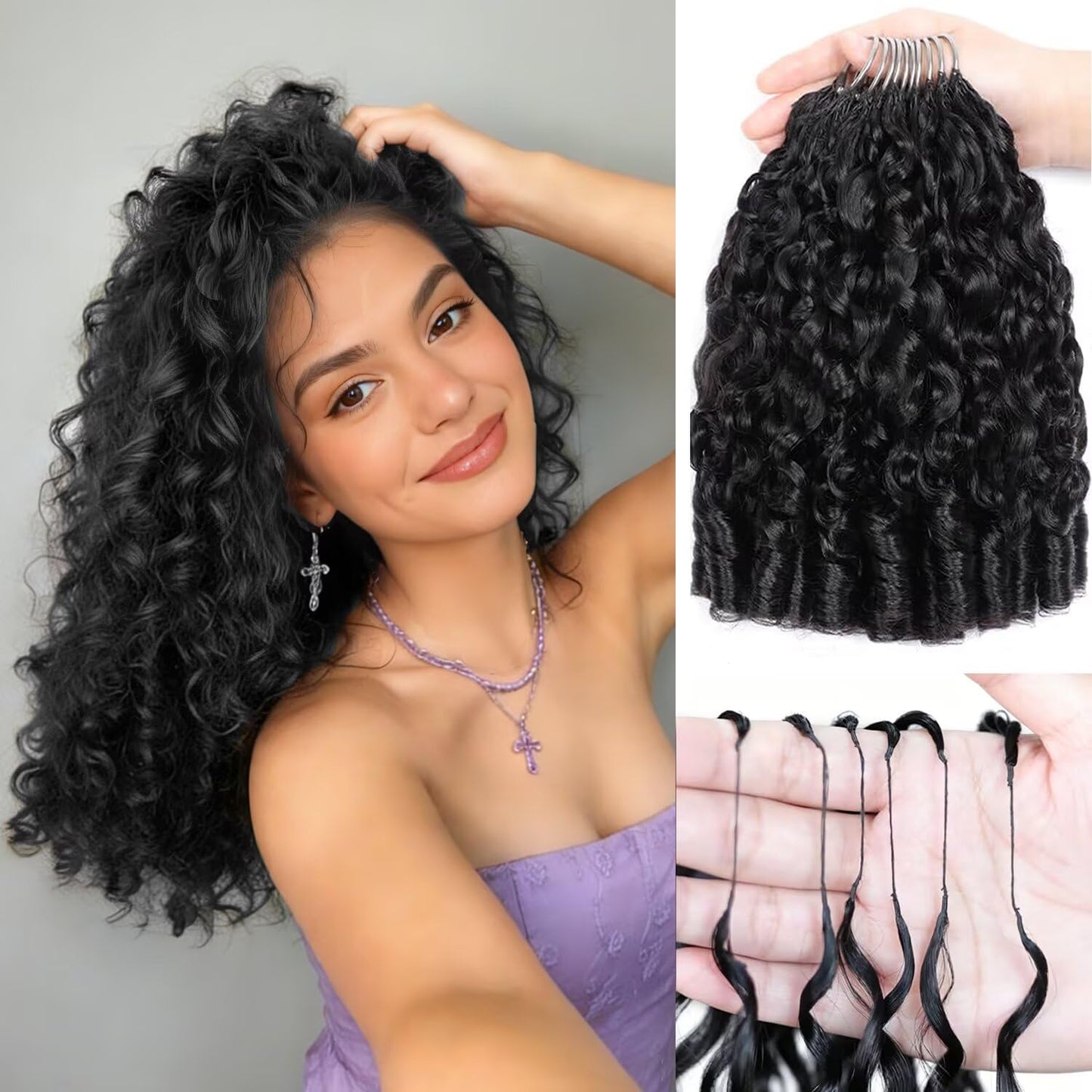 Burmese Curly Crochet Human Hair 18 Inch Miracle Knots Hair 200 Strands 250g Human Crochet Hair for Black Women Pre-separated Invisible Miracle Knots Feather Crochet Human Hair Extensions Black