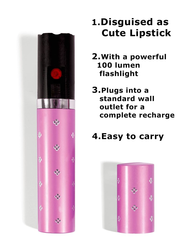 Lipstick Stun Gun for Women, self Defense Flashlight Stun Guns with Safety Disable Pin.Wall Charger Included (RED2)