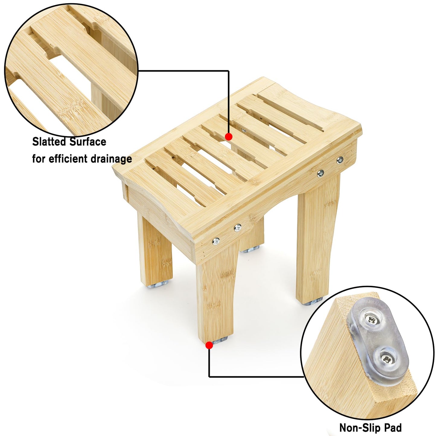 SOUJOY Shower Stool for Shaving Legs, 12 Inch Bamboo Shower Foot Rest, Non-Slip Bath Foot Step Bench, Waterproof Small Shaving Stool for Inside Shower, Bathroom