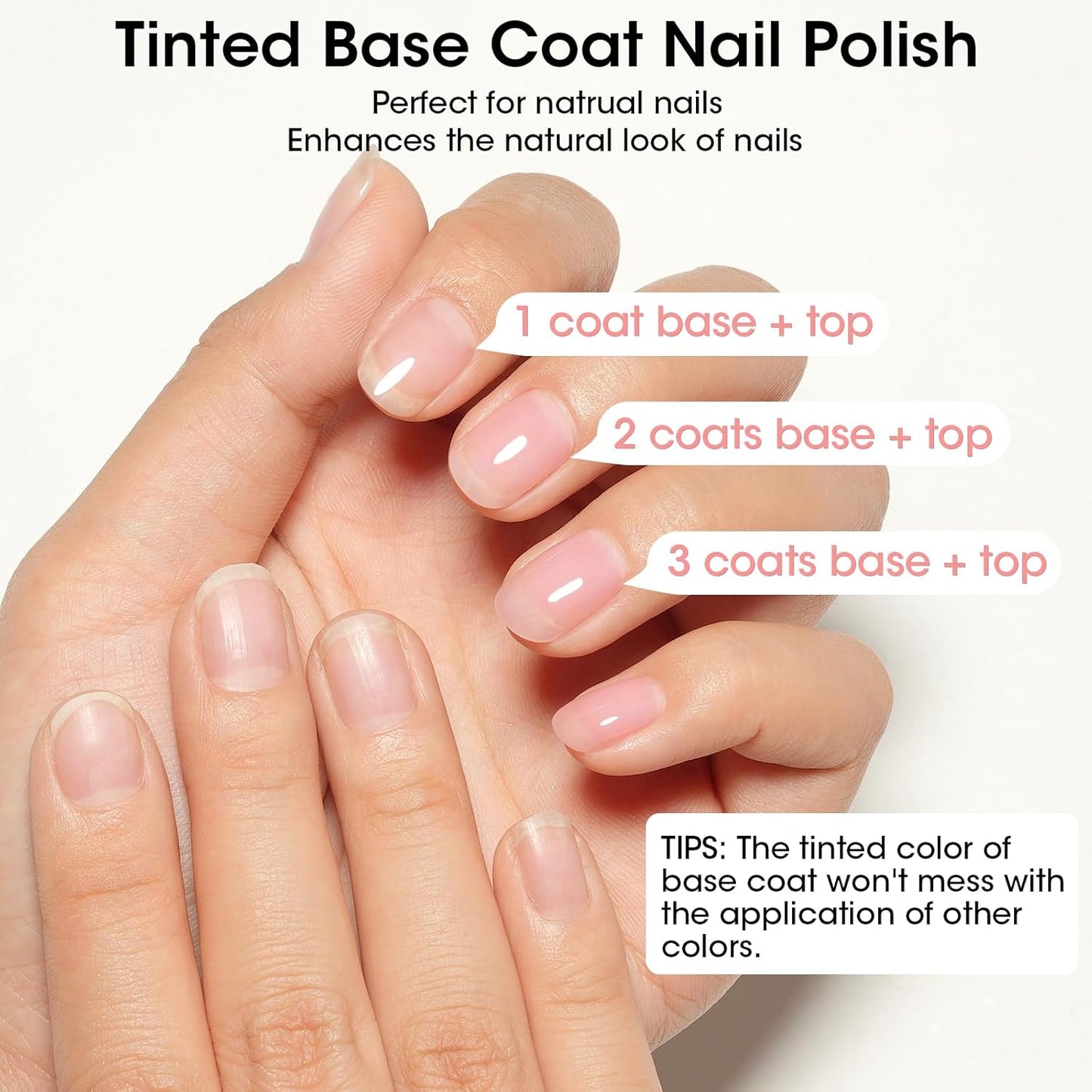 GELLEN 4-in-1 Clear Nail Polish - Base Coat, Sheer Tinted Milky Pink | Ridge Filler & Nail Strengthener