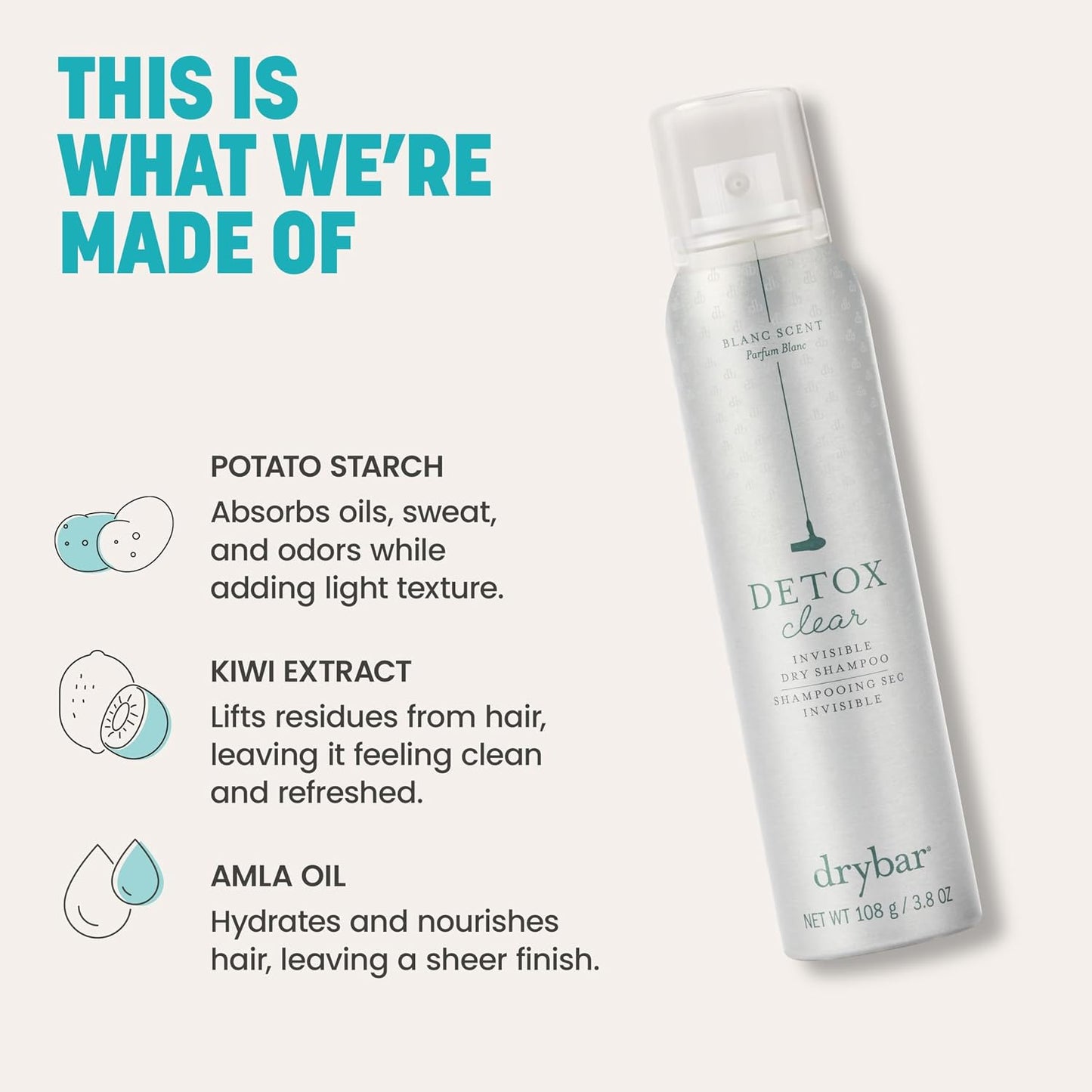 Drybar Detox Invisible Dry Shampoo Spray - Absorbs Oil & Refreshes Hair | 3.8 Oz, Blanc Scent