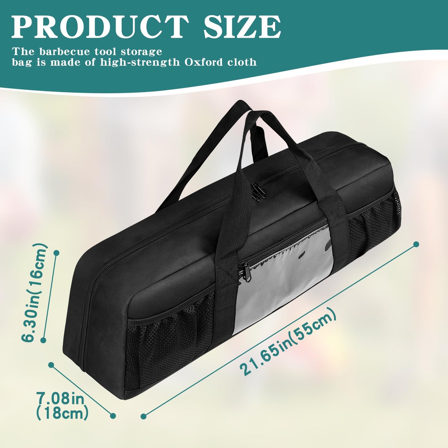 BOHEMIABY Grill Utensil Storage Bag, Large BBQ Tool Organizer Holder Caddy Case with Pockets, Fits up to 20" Tools, for Outdoor Grilling, Camping, Picnic, Barbecue Accessories (Bag Only, Black)