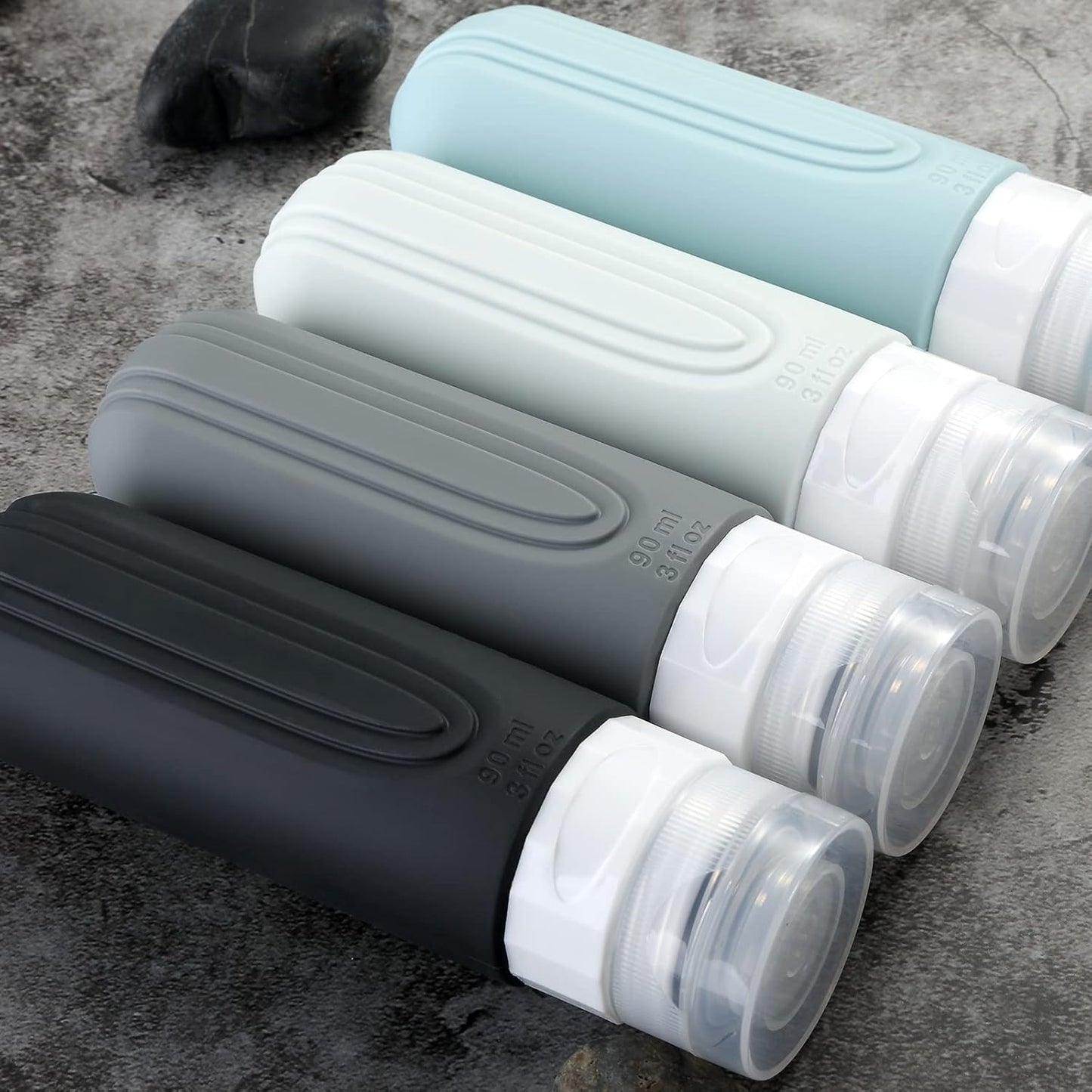 Travel Bottles for Toiletries - TSA Approved 3oz BPA Free Silicone Containers | Leak-Proof & Refillable (4 Pack)