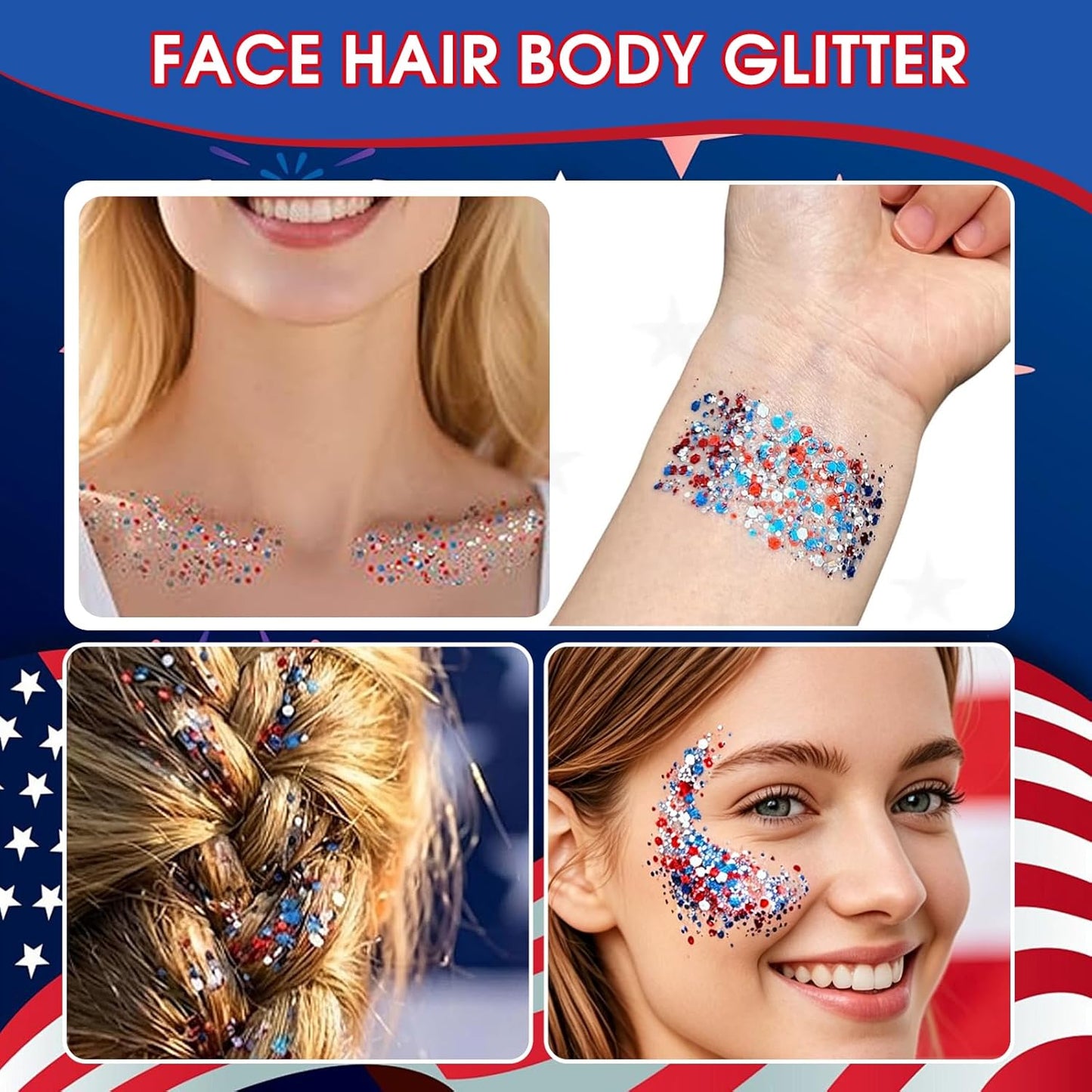 Body Glitter Stick - 4th of July & Mardi Gras Sparkling Face & Hair Glitter | Chunky Mermaid Sequins for Festivals