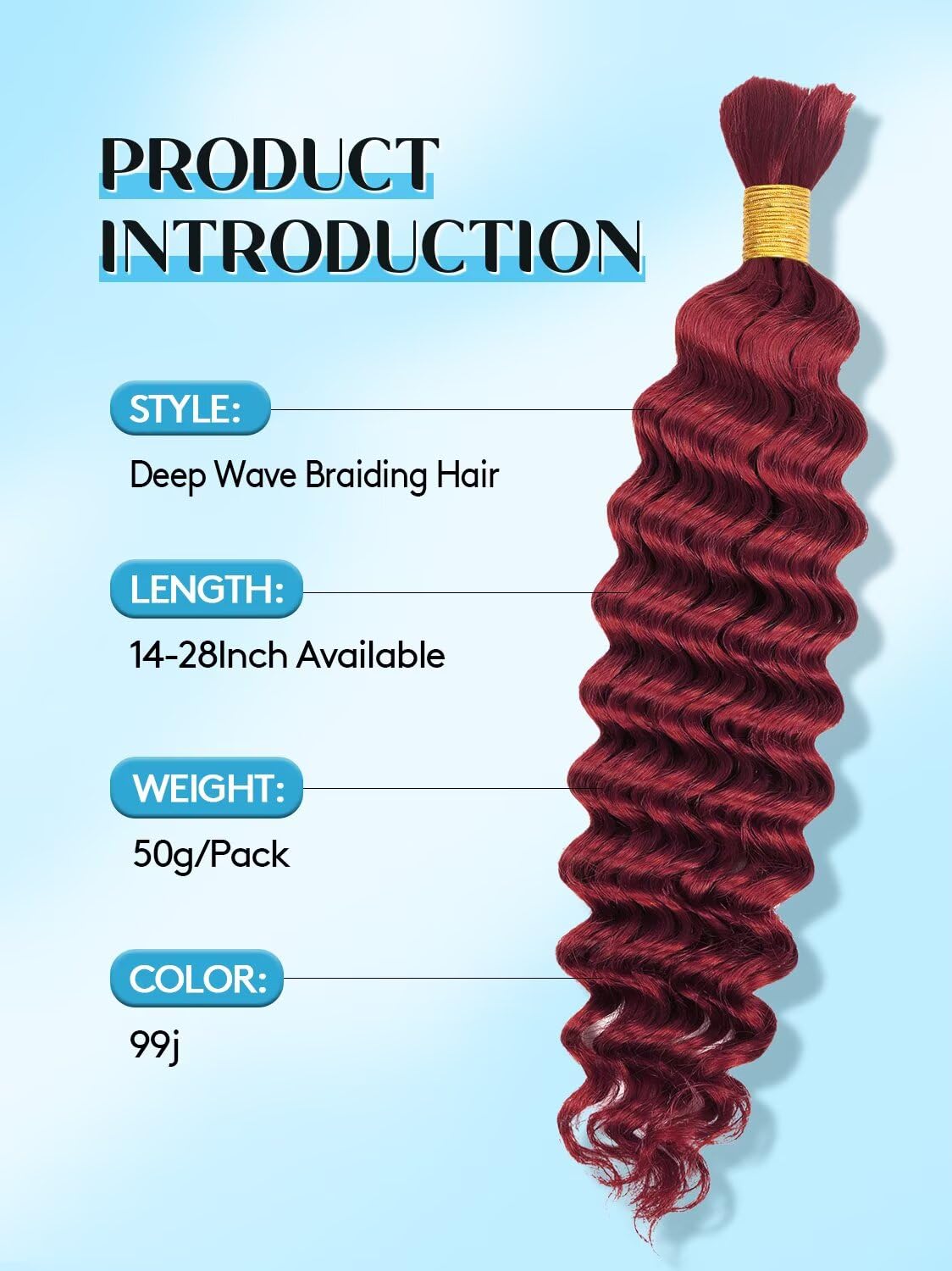 Unprocessed Human Hair for Braiding - #99J Burgundy Curly Bulk Hair | 26 Inch, 50g, 12A Grade