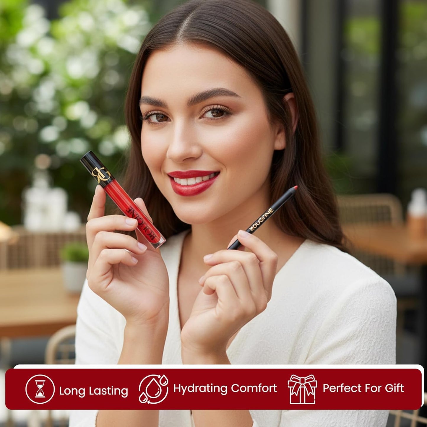 Matte Lipstick & Lip Liner Combo - All Day Wear Red Love Shade | Long-Lasting, Waterproof, Smudge-Proof Formula with Vitamin E & Shea Butter