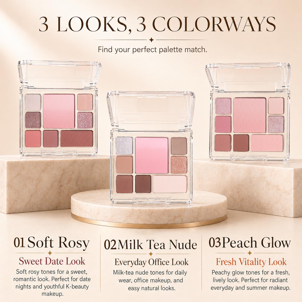 All-in-One Makeup Palette with 6 Matte Shimmer Eyeshadows, Ombre Blush & Contour, Highly Pigmented Blendable Face Palette for Daily Makeup, Travel, Office, Dates & Gift for Women(01 Soft Rosy)