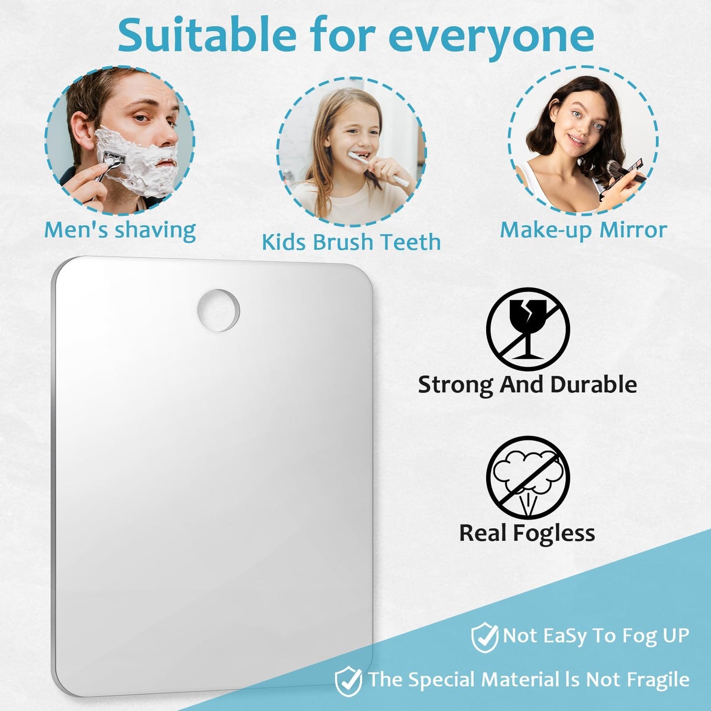 Shower Mirror Fogless for Shaving, No Fog Shaving Mirror, Anti-Fog Makeup Small Mirror Bathroom Accessories Travel Camping, Shatterproof Men's Woma Wall Hanging（Large 9.5inx7.5in）