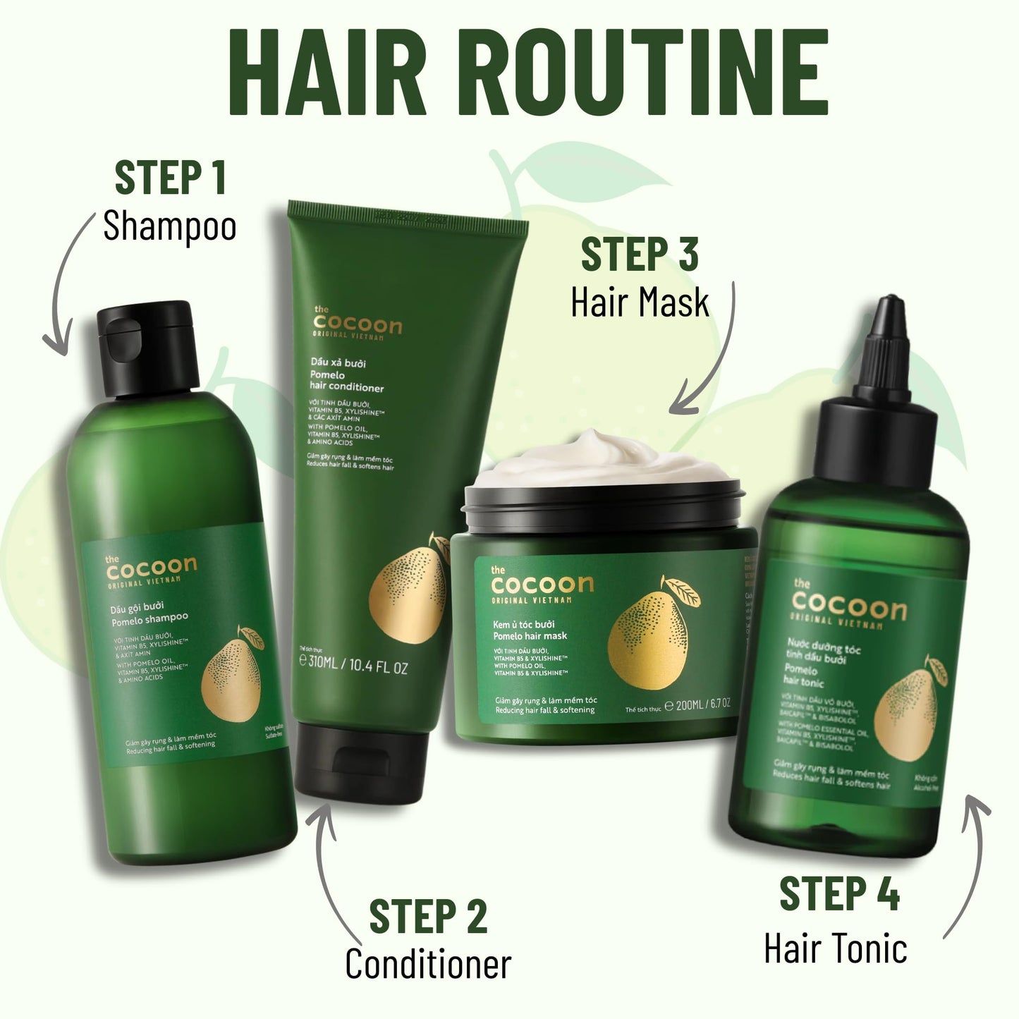 Cocoon Original Viet Nam Pomelo Hair Mask for Dry & Damaged Hair, Deep Conditioning Hair Treatment with Pomelo Essential Oil, Vitamin B5 & Xylishine, Hydrating & Softening Formula, 200 ml / 6.76 fl oz
