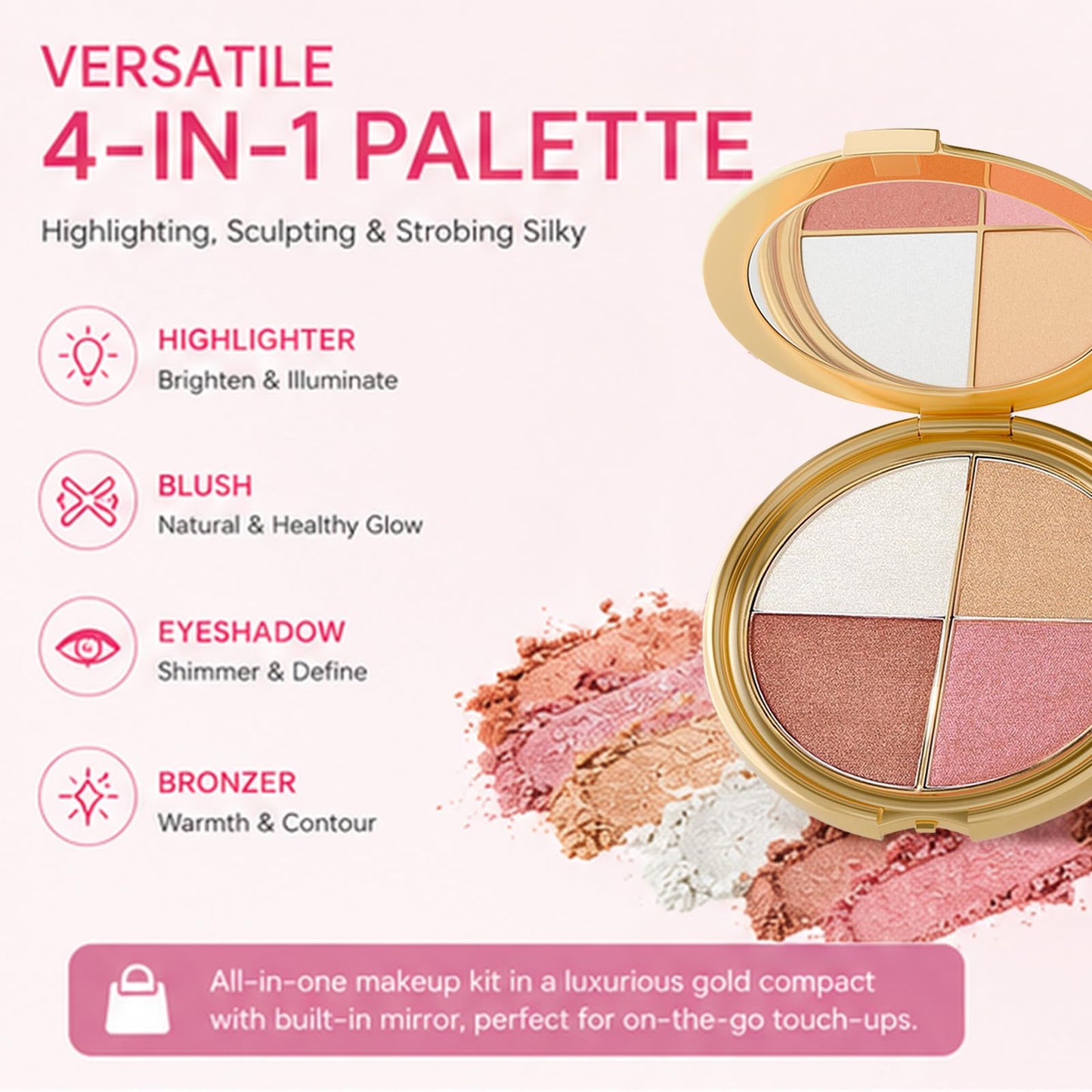 Dulele Eye & Cheek Palette, 4-in-1 Eyeshadow Blush & Highlighter Makeup Kit