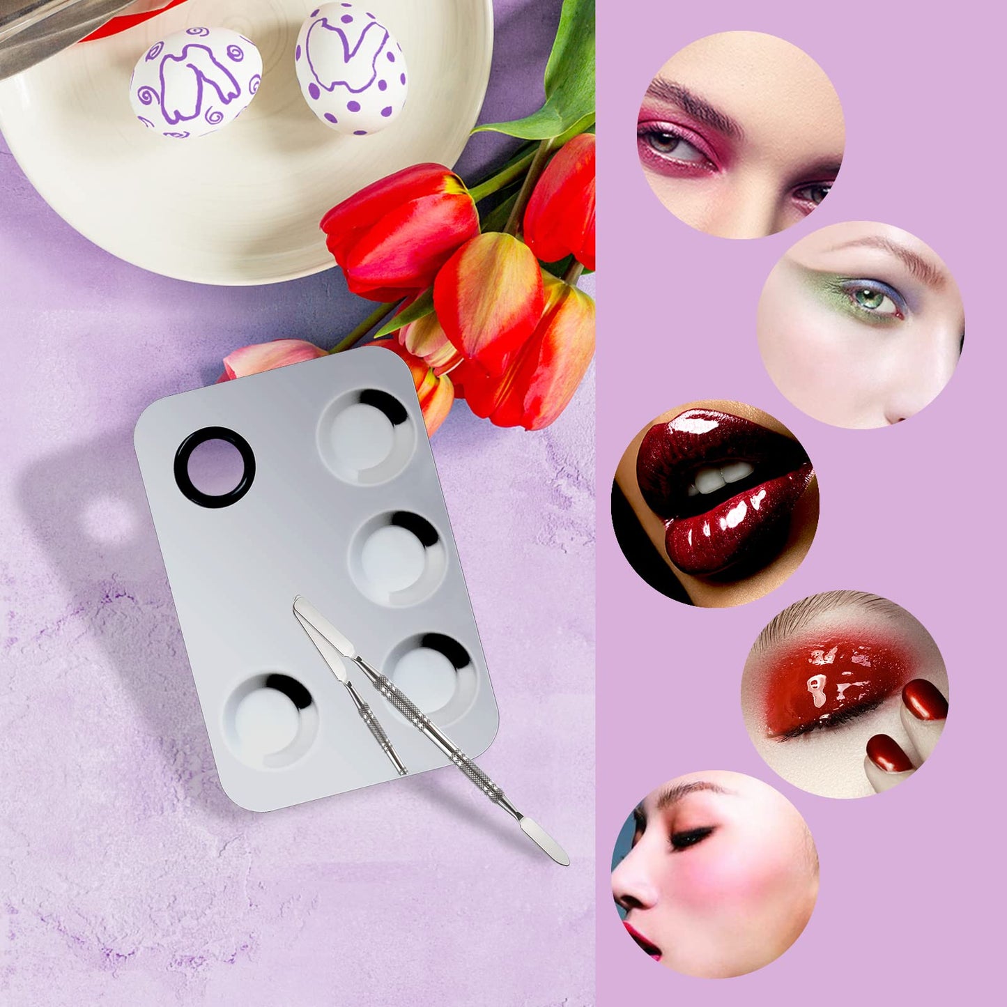 Penugo Upgrade Mixing Makeup Palette, Stainless Steel Palette With Spatula Tool for Mixing Cosmetic and Pigment, Nail-art