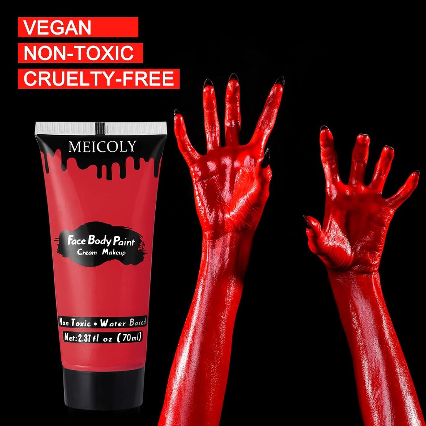 Devil Red Face Body Paint - 2.37 Oz Washable Water-Based Makeup for Halloween | Full Body Paint for Adults & Kids