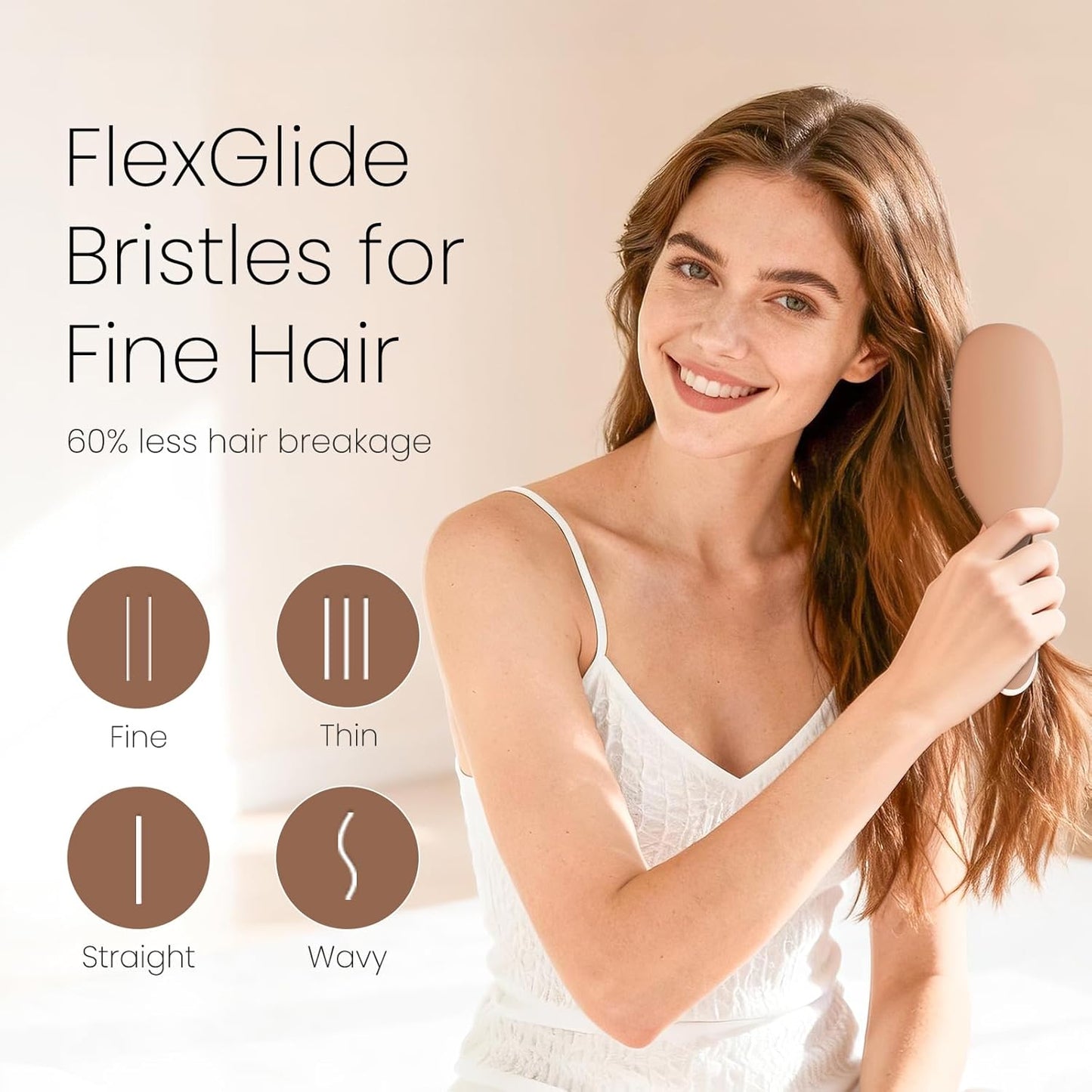 Mocha Mousse Detangler Brush - Pain-Free Hair Detangling with Ultra-Soft FlexGlide Bristles | Ideal for Thin Fine Hair