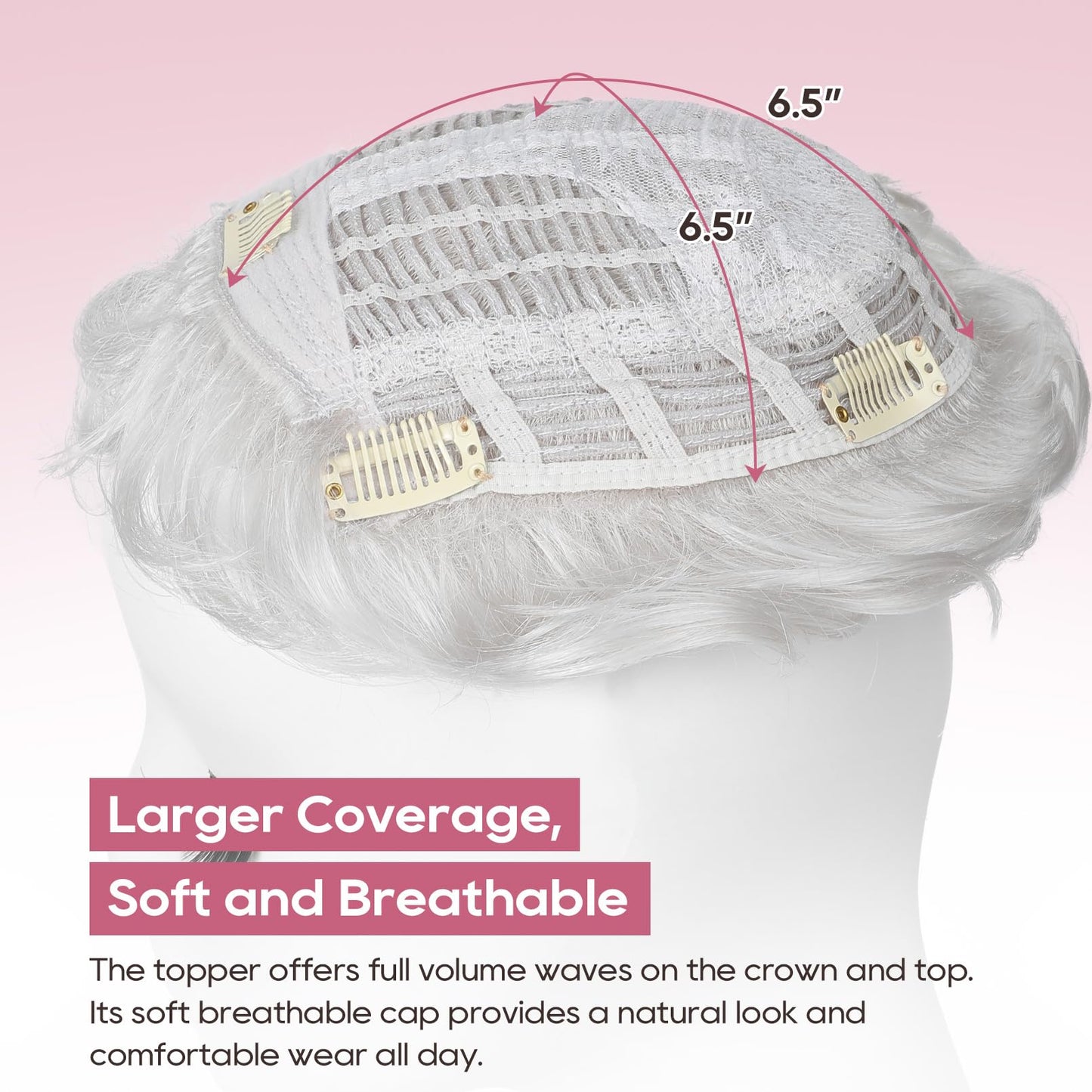 REECHO Hair Topper, Short Wiglet Hair Topper for Women with Thinning Large Coverage Synthetic Top Crown Hairpiece for Women - Silver White