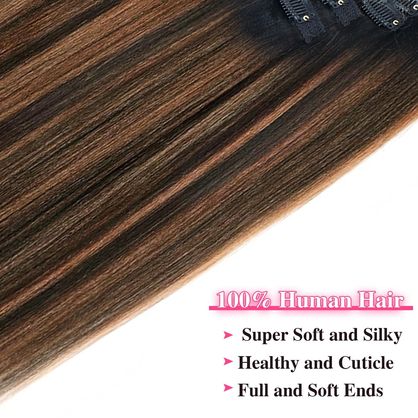 Mihugass Yaki Straight Clip ins Real Human Hair Extensions For Women Highlight Hair Extensions Yaki Straight Clip in Hair Extensions(14inch,T1BP1B/30)