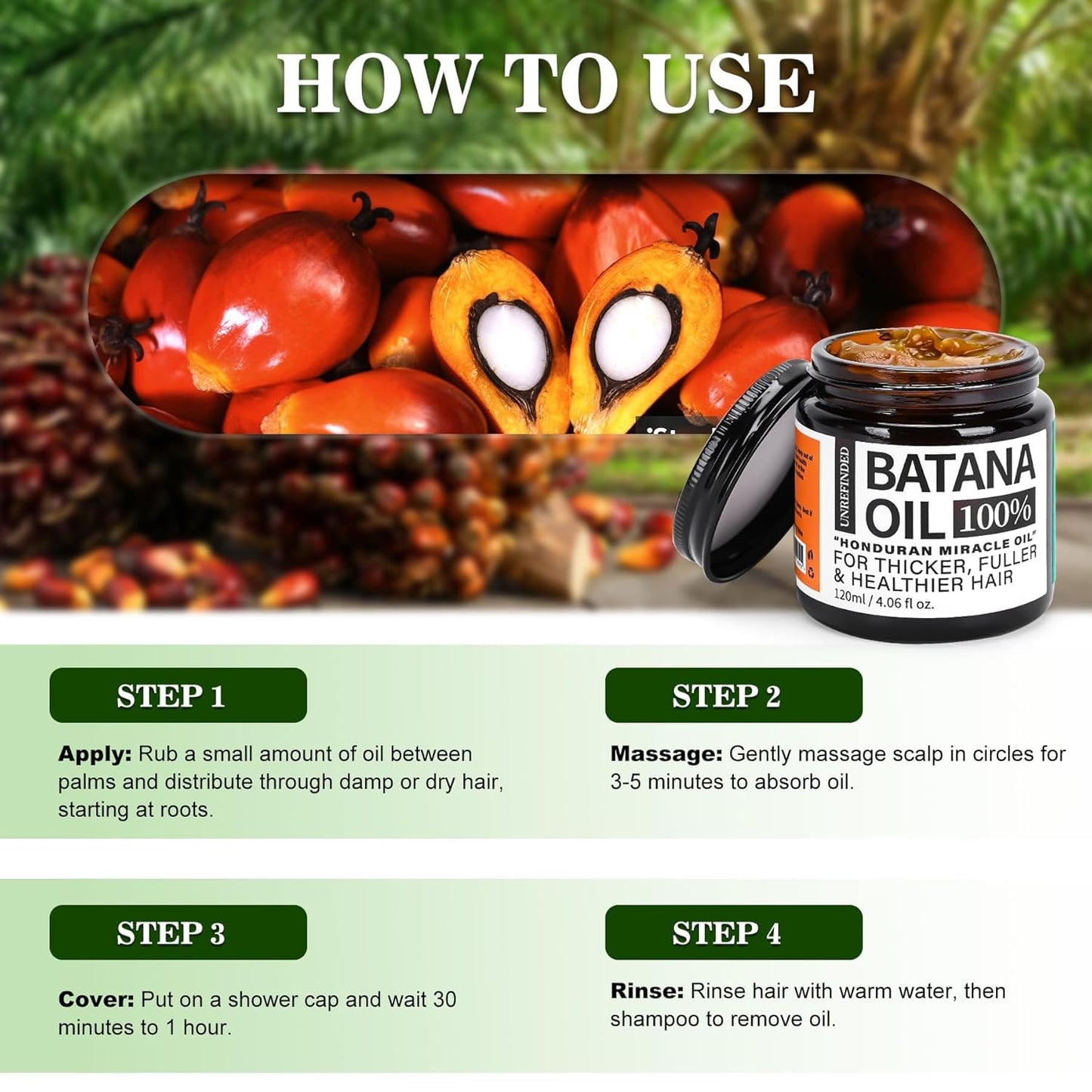 Organic Batana Oil for Hair Growth - 100% Pure Treatment for Thick, Strong Hair | 4 fl oz