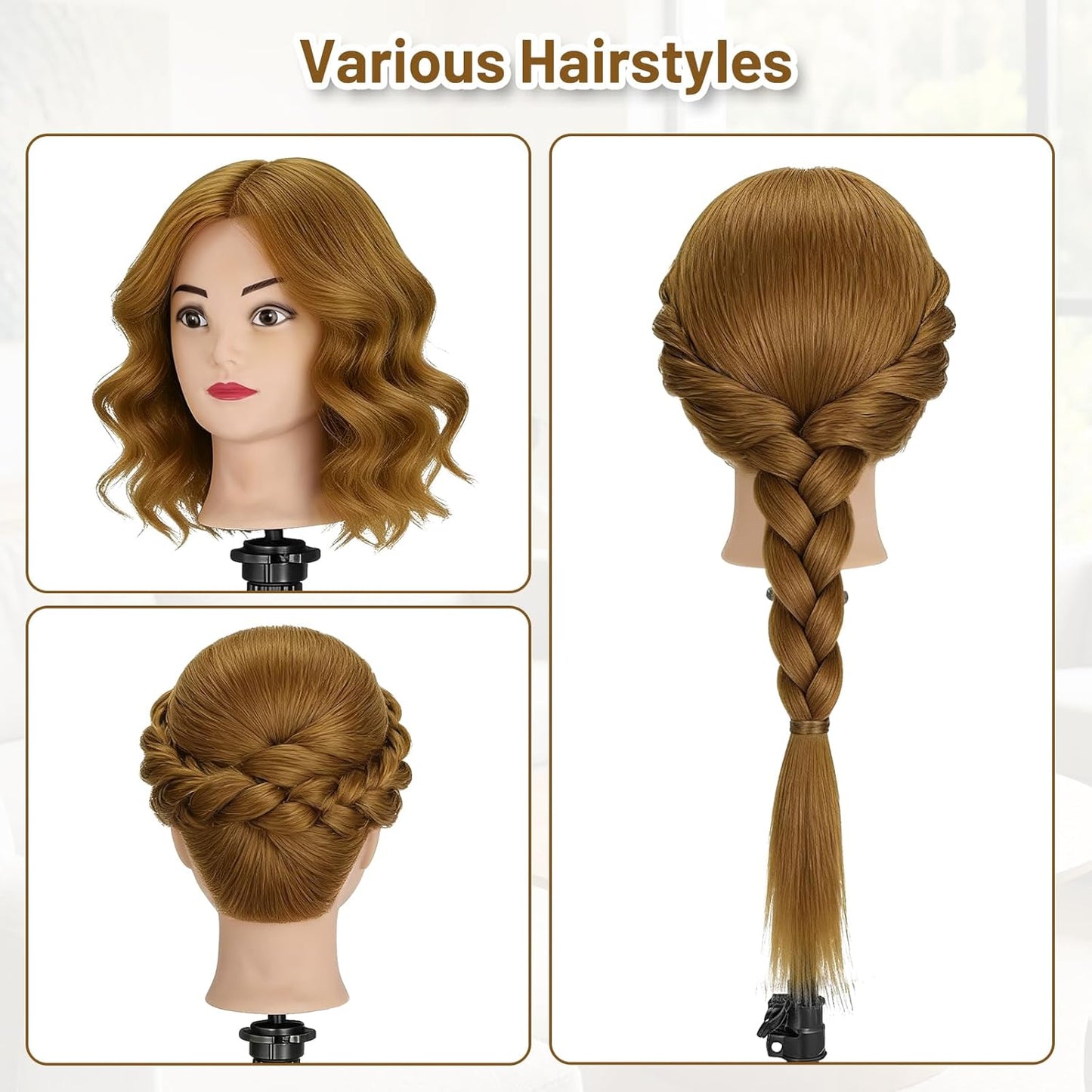 Mannequin Head - 90% Human Hair Styling Head for Cosmetology | 26"-28" Hairdressing Training Doll with Clamp & Styling Set