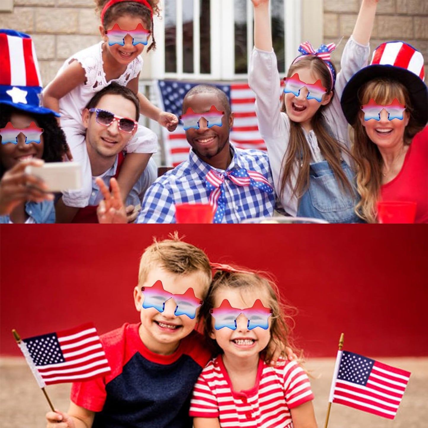 4th of July Star Glasses - USA Red, White & Blue Party Accessory | One Size Fits All | Lightweight Plastic Frames for Parades & BBQs