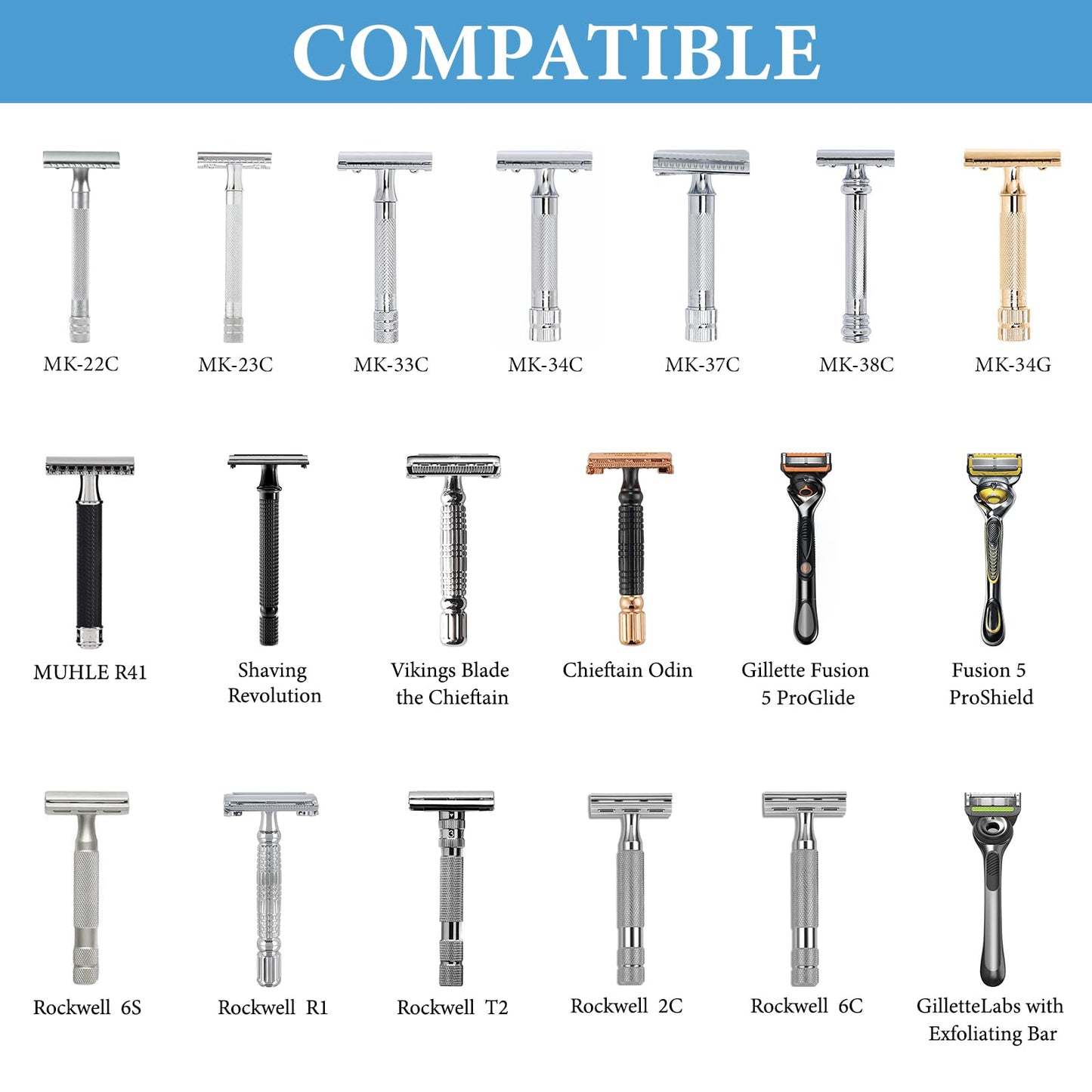 Linkidea Premium Men's Razor Stand, Safety Razor Holder Compatible with Vikings Blade the Chieftain, Merkur 34C, 700002, 23C, 38C, Shaving Tool Organizer for Bathroom Counter (Silver)