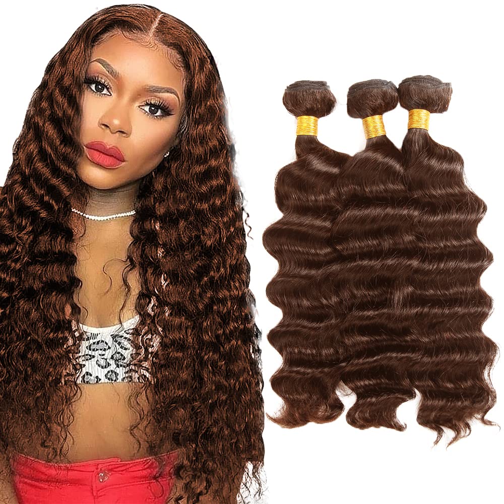 32 32 32 Inch Brown Bundles Human Hair Chocolate Brown Deep Wave Bundle Unprocessed Virgin Remy 3 Bundles Color #4 Hair Extensions 300g