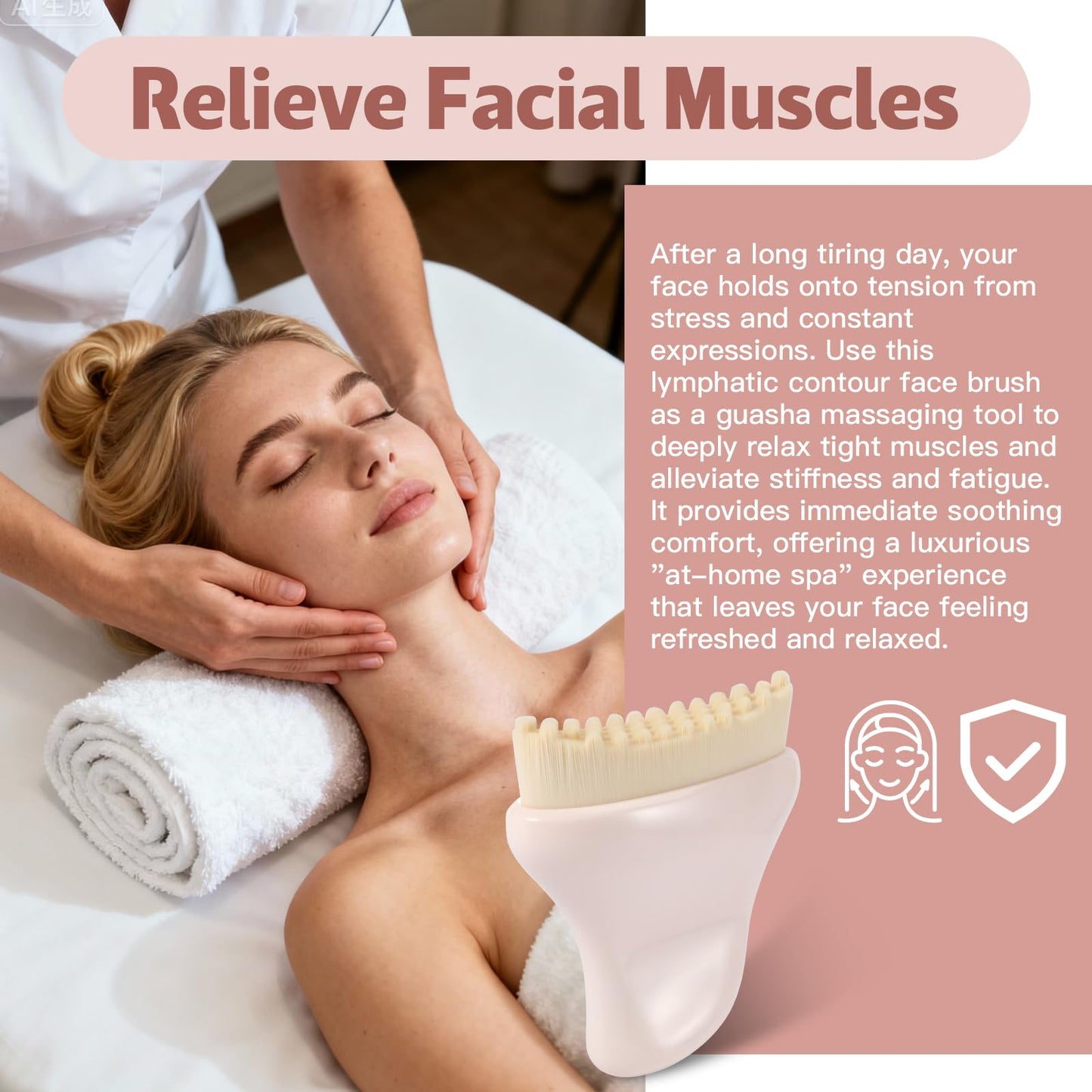 BEAUTYFACTOR Lymphatic Contour Face Brush for Sculpting,Lymphatic Drainage Gua Sha Brush for De-Puffing,Sculpting Jawline,and Promoting Radiant Skin