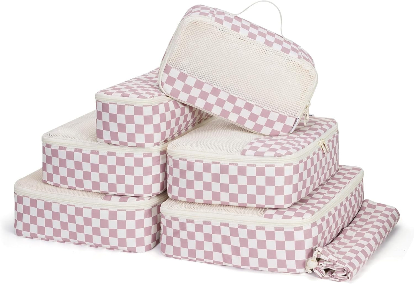 Checkered Packing Cubes Set - Durable Travel Organizer Bags for Kids & Women | 7-Piece Set