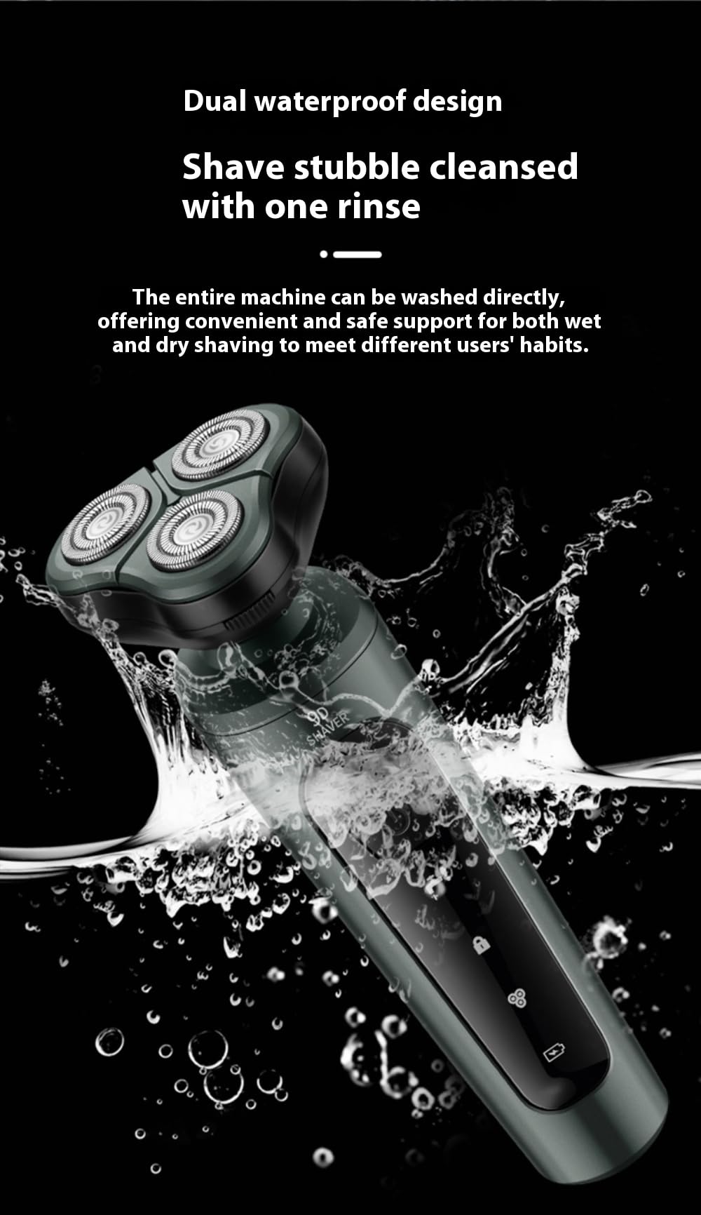TIBOING 4-in-1 Electric Shaver for Men — Rechargeable, Equipped with Trimmer, Facial Cleansing Brush & Nose Hair Cutter, Full-Body Washable, Rotary 3-Blade System, 90 Minutes of Runtime