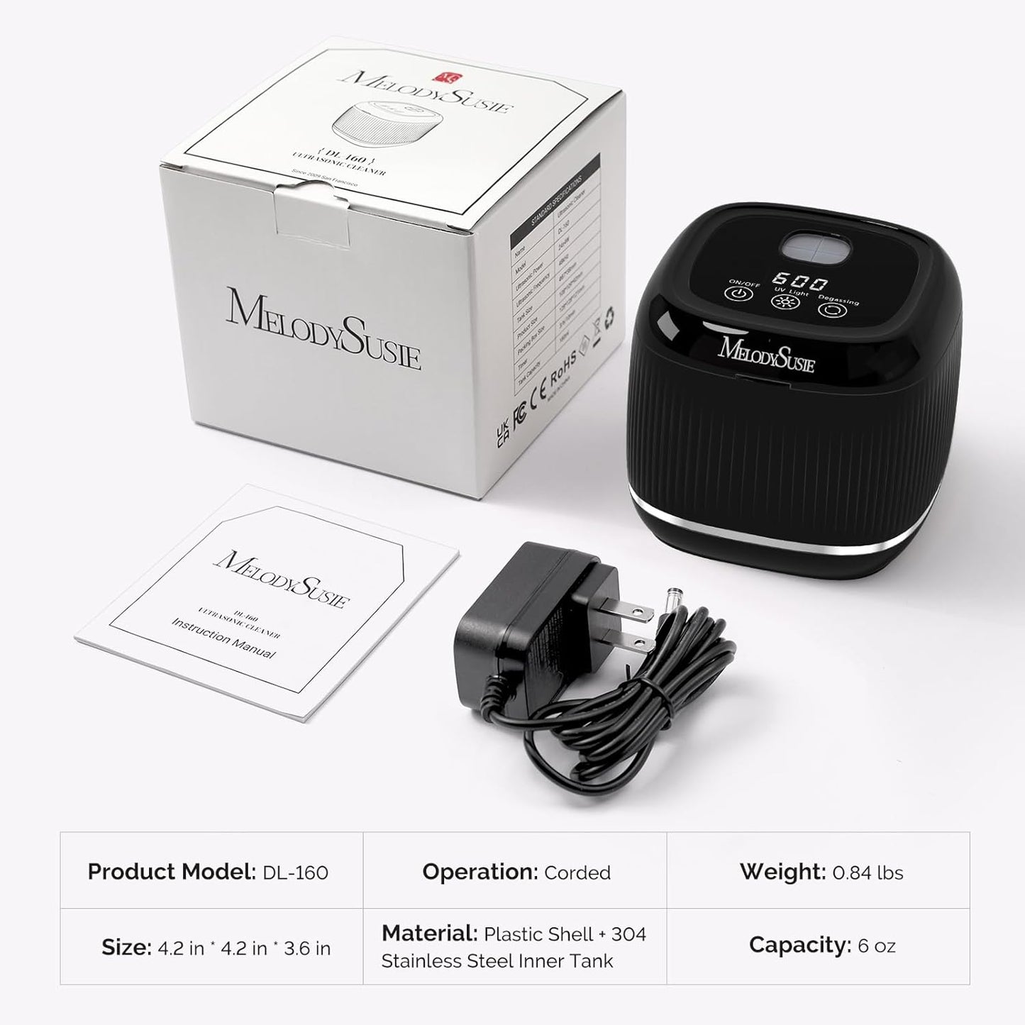 MelodySusie 2 in 1 Nail Tool Cleaning Machine - 3 Timer Modes for Nail Drill Bits & Jewelry Cleaning | Black, DL-160