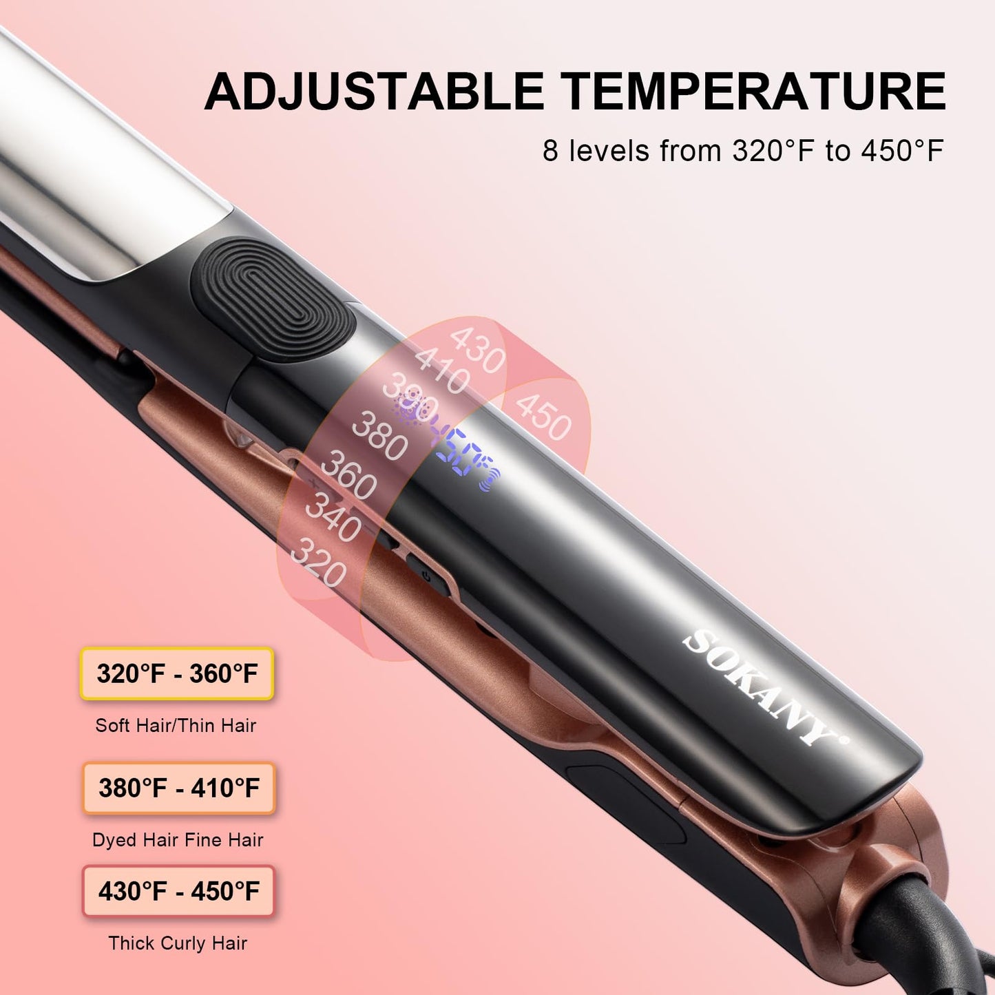 SOKANY Hair Straightener and Titanium Flat Iron Curler 2 in 1