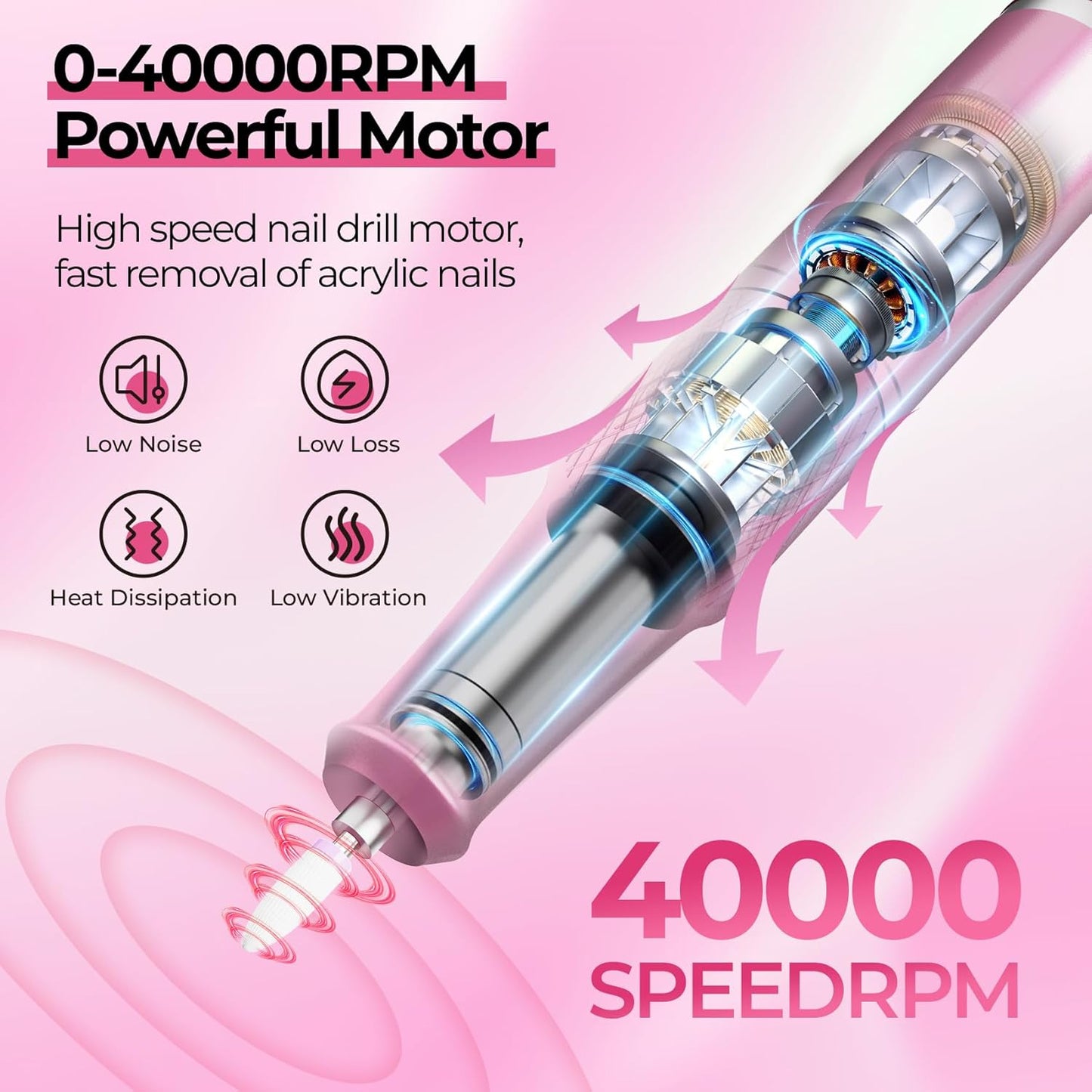 Electric Nail File Drill - 40000RPM Professional Kit with LCD Display | Manicure & Pedicure Polishing Tool for Salon & Home Use
