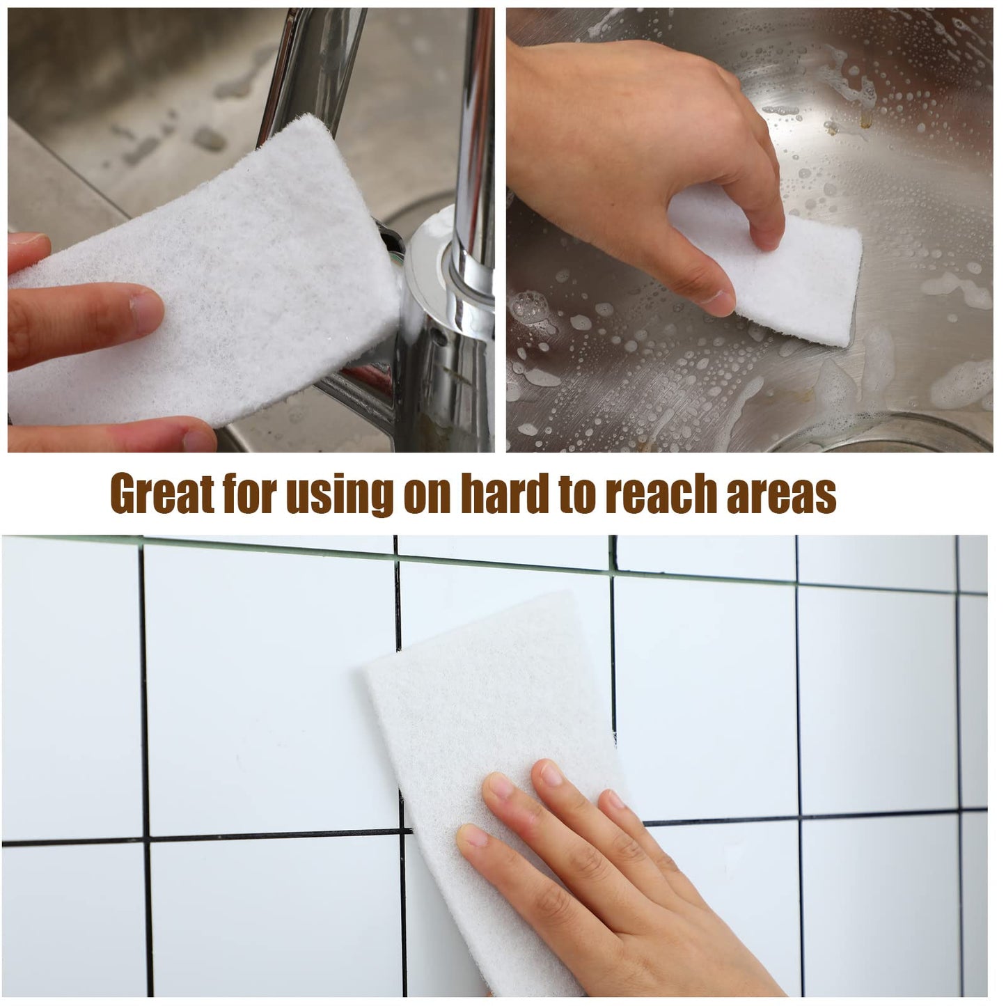Hoolerry 40 Pcs White Scrub Pads Light Duty Scouring Non Woven Pad Non Scratch Abrasive Hand Multipurpose Scouring Sponge Multi Surface Scrubber Pads for Cleaning Polishing Home(6 x 9 Inch,White)