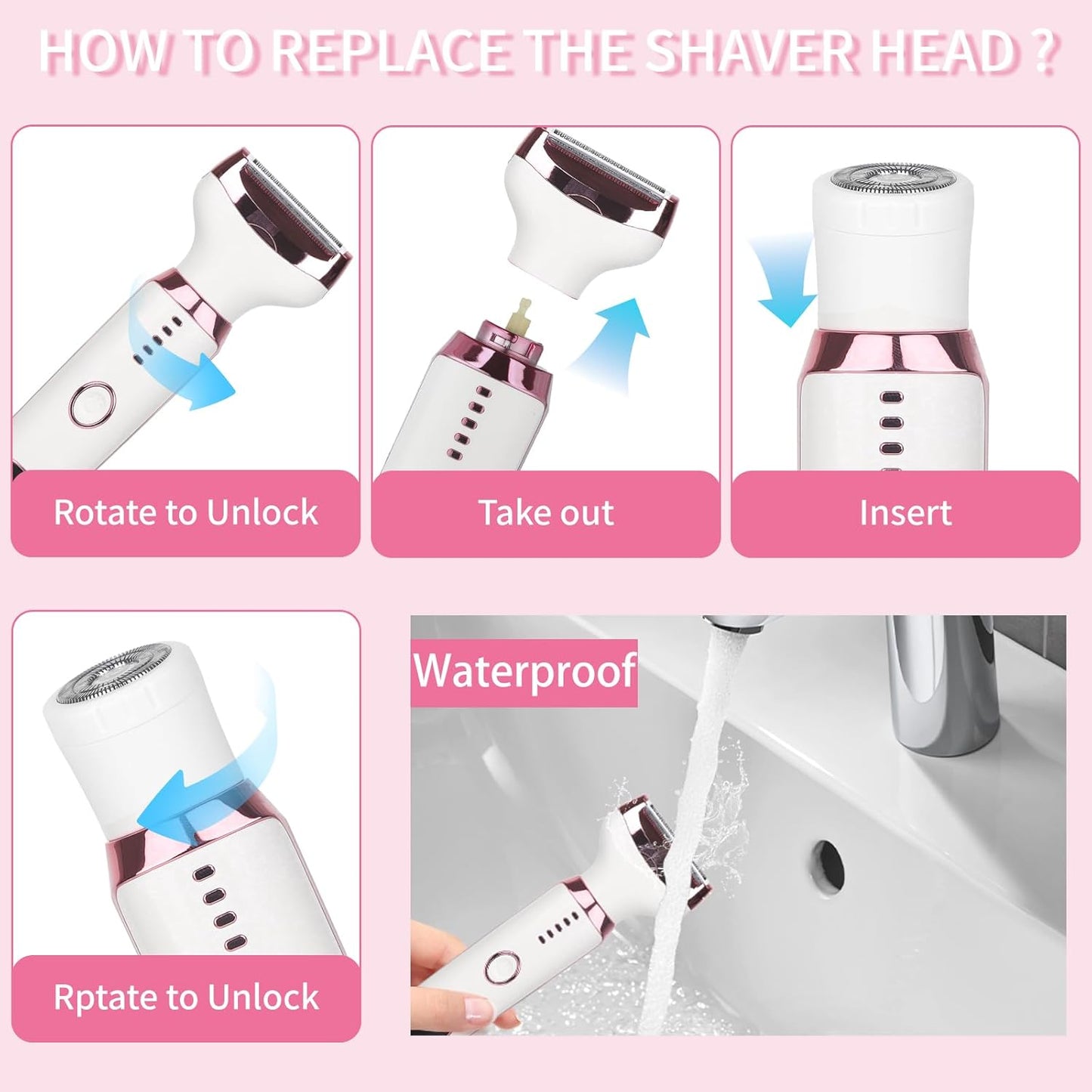 Electric Razor for Women & Men - 4-in-1 Wet & Dry Hair Removal Kit | Rechargeable with LED Display (Multicolor)