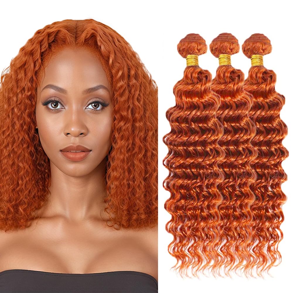 WuvuSnm Ginger Human Hair Bundles 350 Ginger Bundles 350 Human Hair Bundle 14 16 18 inch Orange Deep Wave Bundle