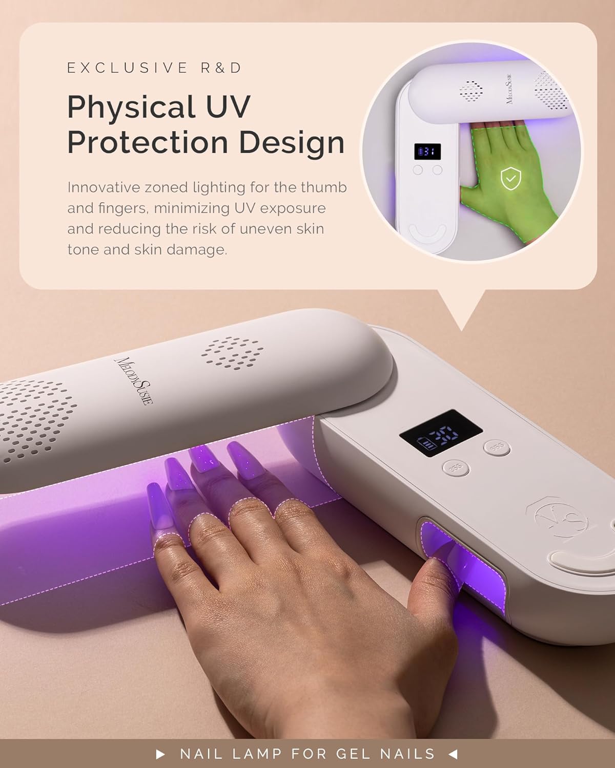 MelodySusie Cordless UV Nail Lamp - Rechargeable, Rotatable Panel for All Gel Curing | Pink
