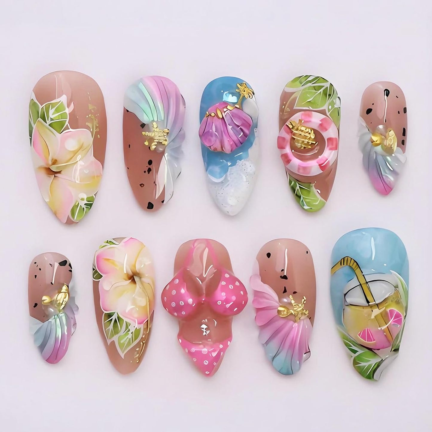 Valentine's Press-On Nails - 30 Pcs Short Almond Red French Tip with Pearl & Gold Bow | Romantic Heart Acrylic Set